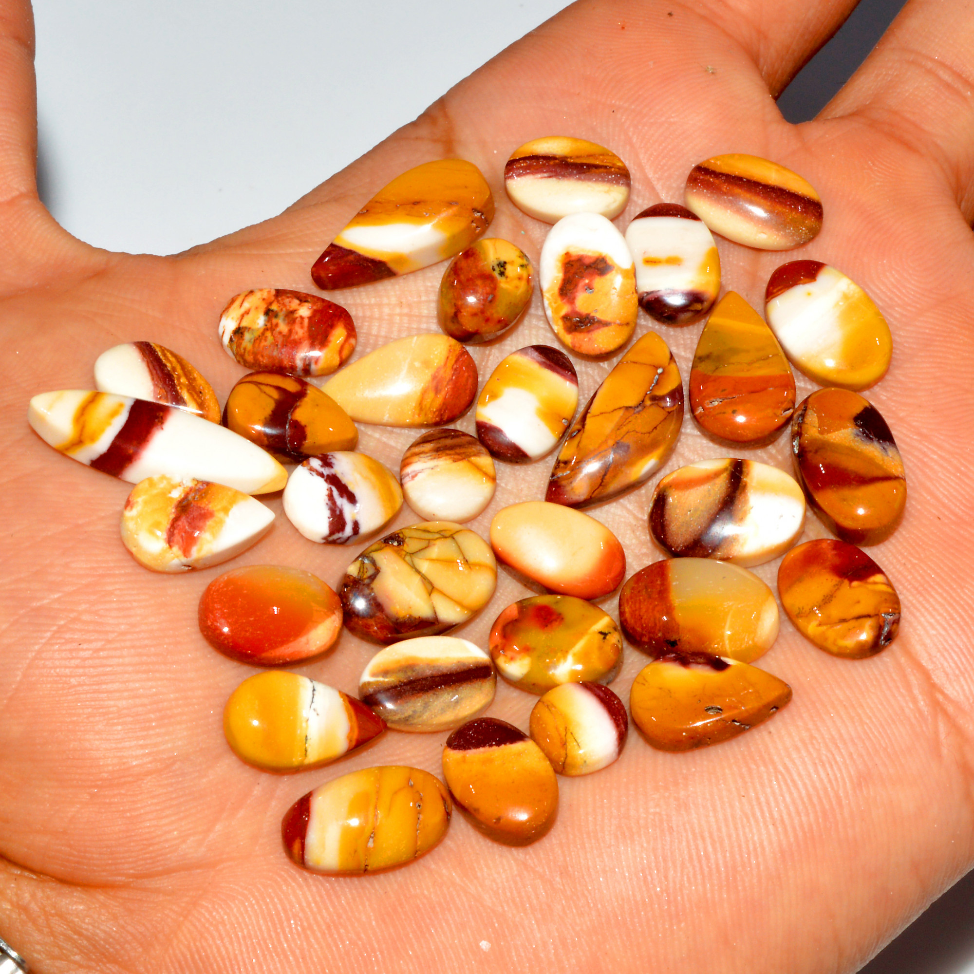 32 Pcs 109 Cts Natural Mookaite Jasper Cabochon Gemstone Jewelry Making Wholesale Mixed Shape Loose Crystal Lot 20x5 6x6mm 16389