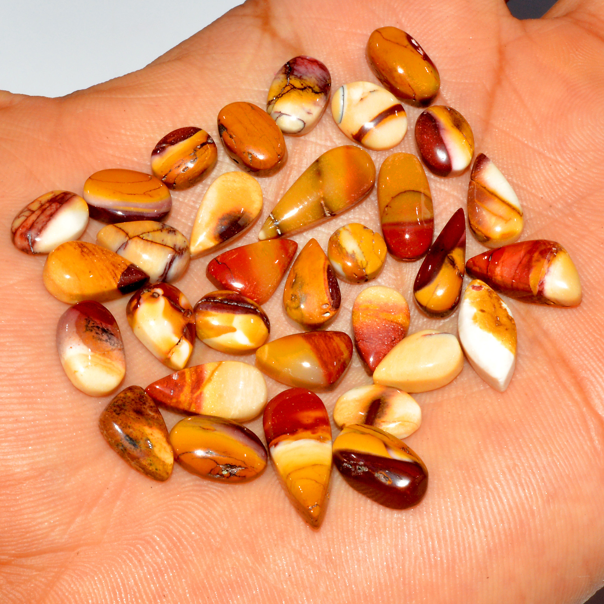 32 Pcs 77 Cts Natural Mookaite Jasper Cabochon Gemstone Jewelry Making Wholesale Mixed Shape Loose Crystal Lot 18x6 5x5mm 16390