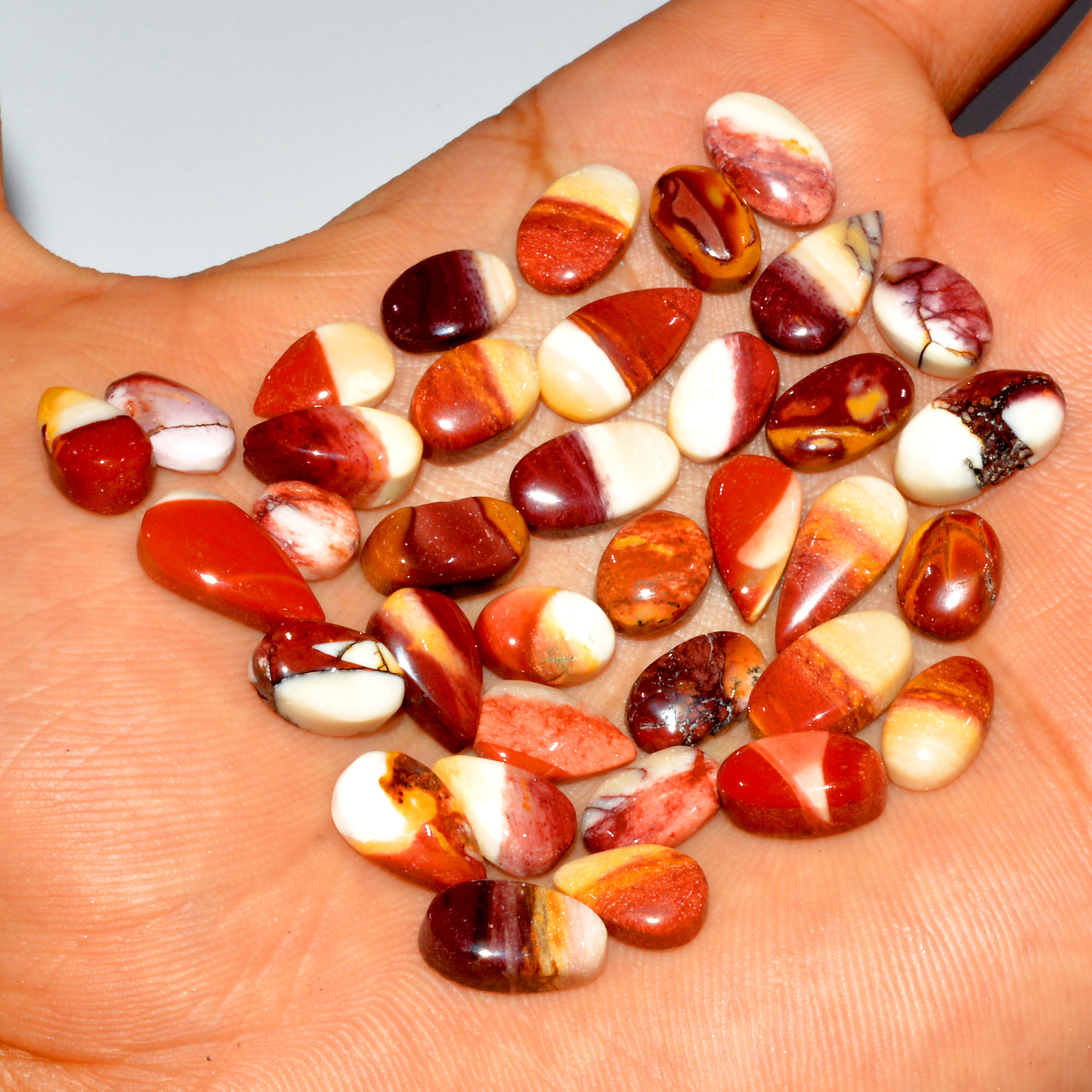 36 Pcs 82 Cts Natural Mookaite Jasper Cabochon Gemstone Jewelry Making Wholesale Mixed Shape Loose Crystal Lot 14x6 6x6mm 16391