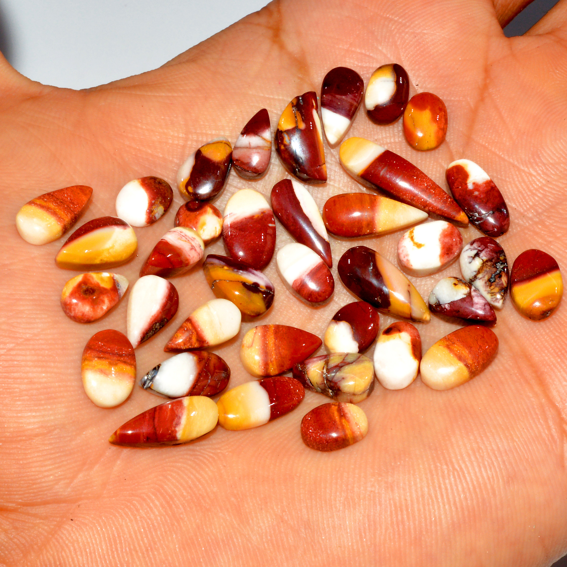 36 Pcs 61 Cts Natural Mookaite Jasper Cabochon Gemstone Jewelry Making Wholesale Mixed Shape Loose Crystal Lot 20x5 5x5mm 16392