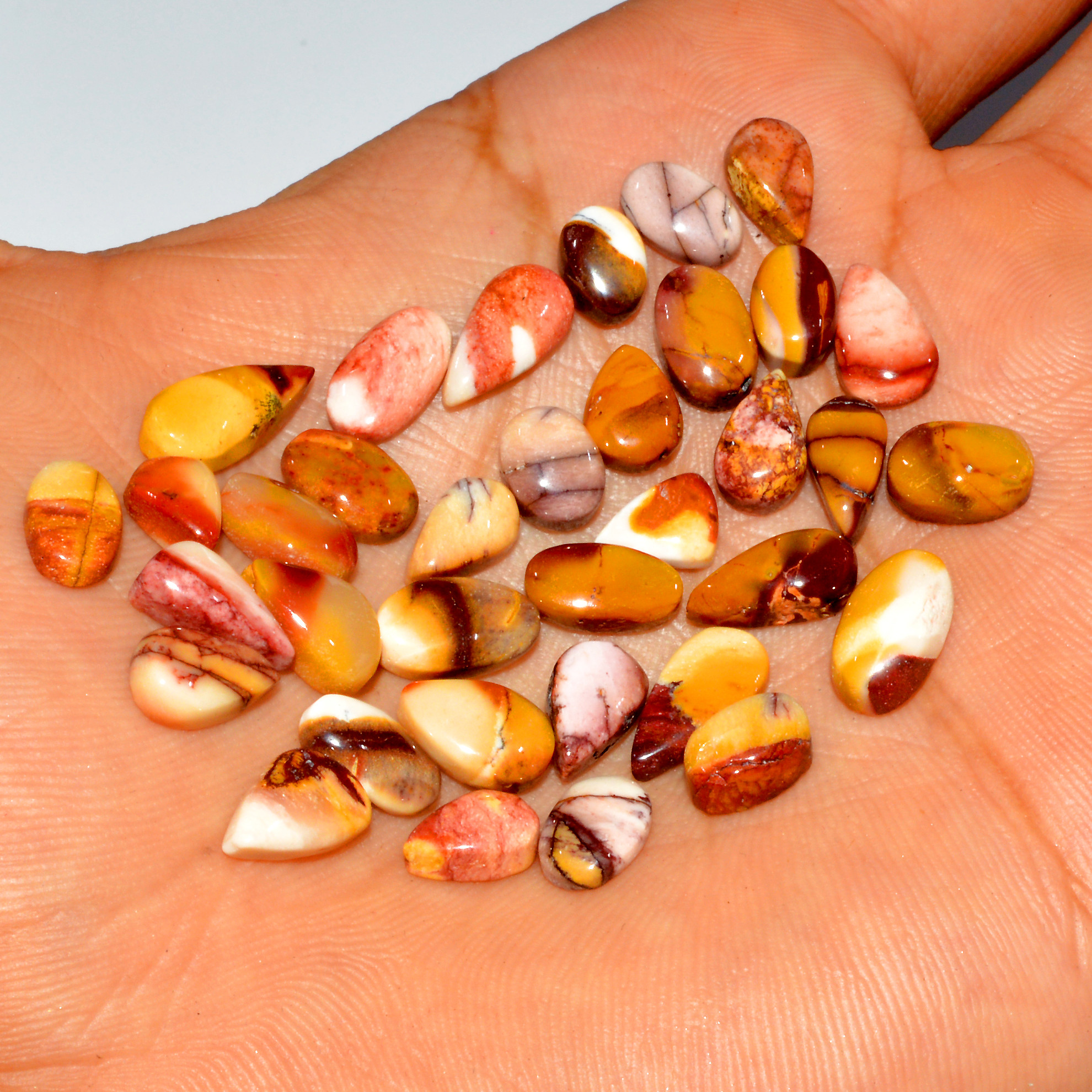 34 Pcs 60 Cts Natural Mookaite Jasper Cabochon Gemstone Jewelry Making Wholesale Mixed Shape Loose Crystal Lot 13x5 8x5mm 16393