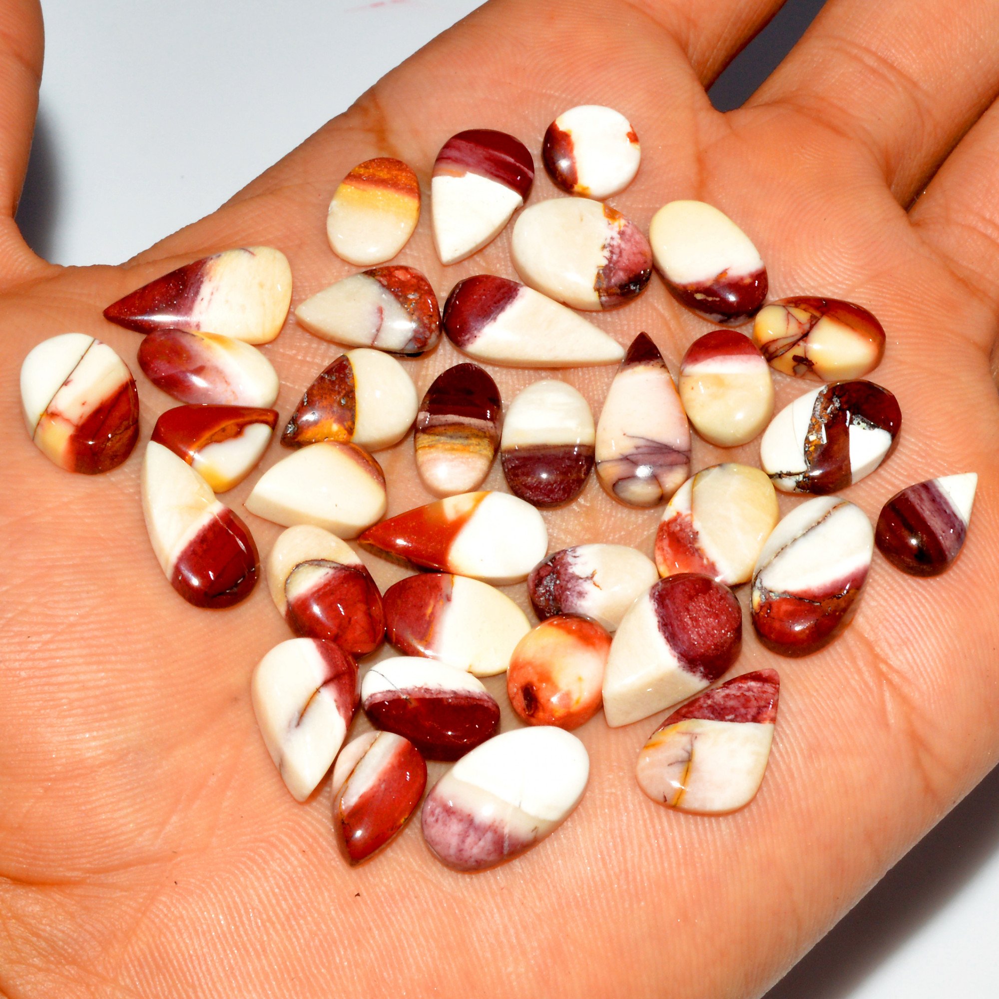 34 Pcs 109 Cts Natural Mookaite Jasper Cabochon Gemstone Jewelry Making Wholesale Mixed Shape Loose Crystal Lot 15x8 8x8mm 16396