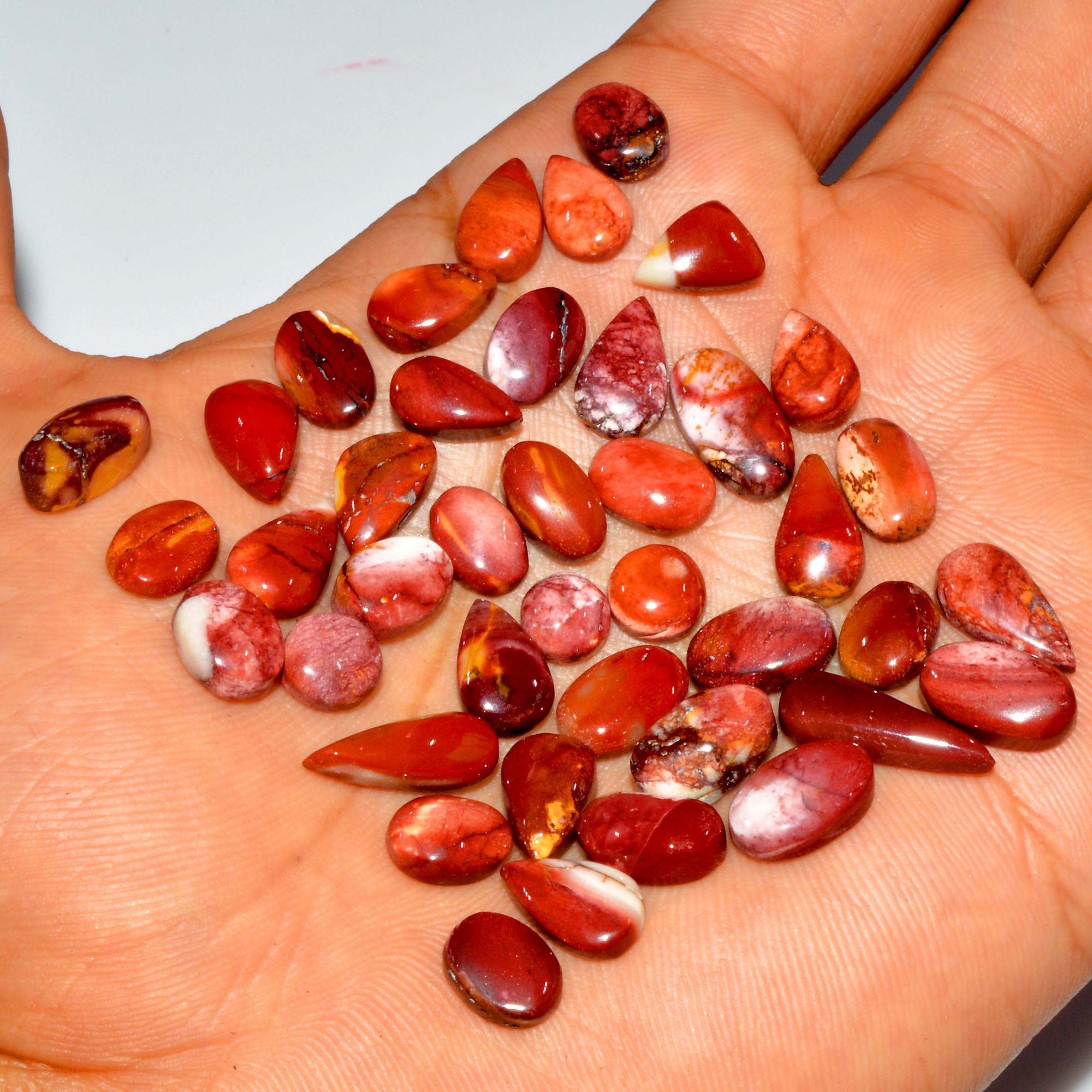 40 Pcs 91 Cts Natural Mookaite Jasper Cabochon Gemstone Jewelry Making Wholesale Mixed Shape Loose Crystal Lot 15x5 5x5mm 16397