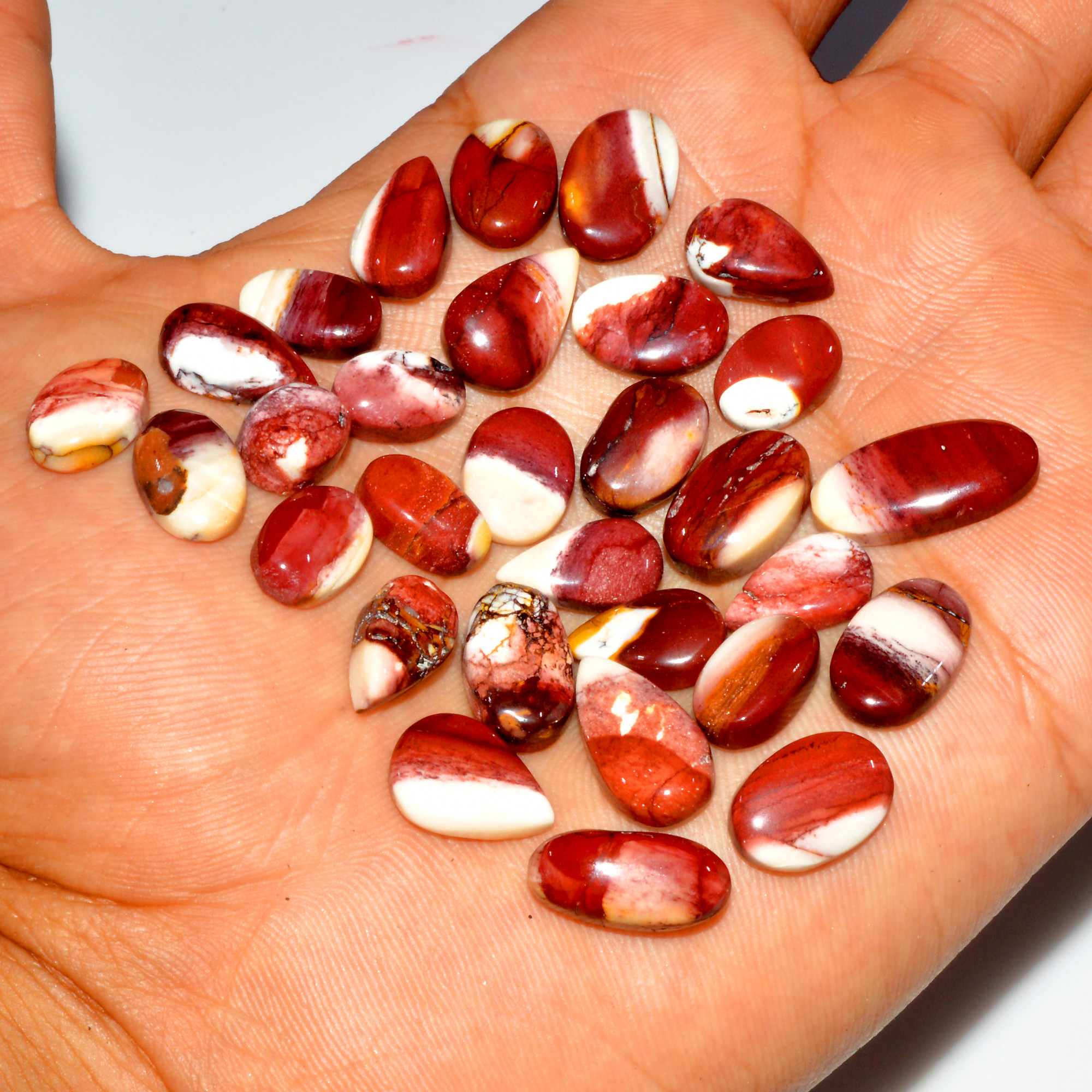 30 Pcs 110 Cts Natural Mookaite Jasper Cabochon Gemstone Jewelry Making Wholesale Mixed Shape Loose Crystal Lot 18x8 12x7mm 16398