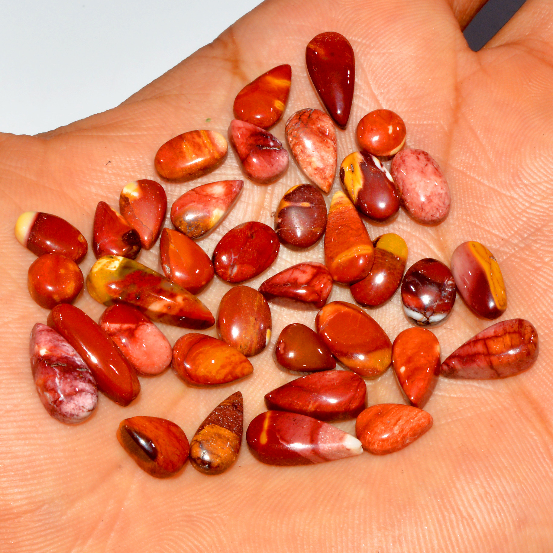 36 Pcs 64 Cts Natural Mookaite Jasper Cabochon Gemstone Jewelry Making Wholesale Mixed Shape Loose Crystal Lot 15x5 5x5mm 16399