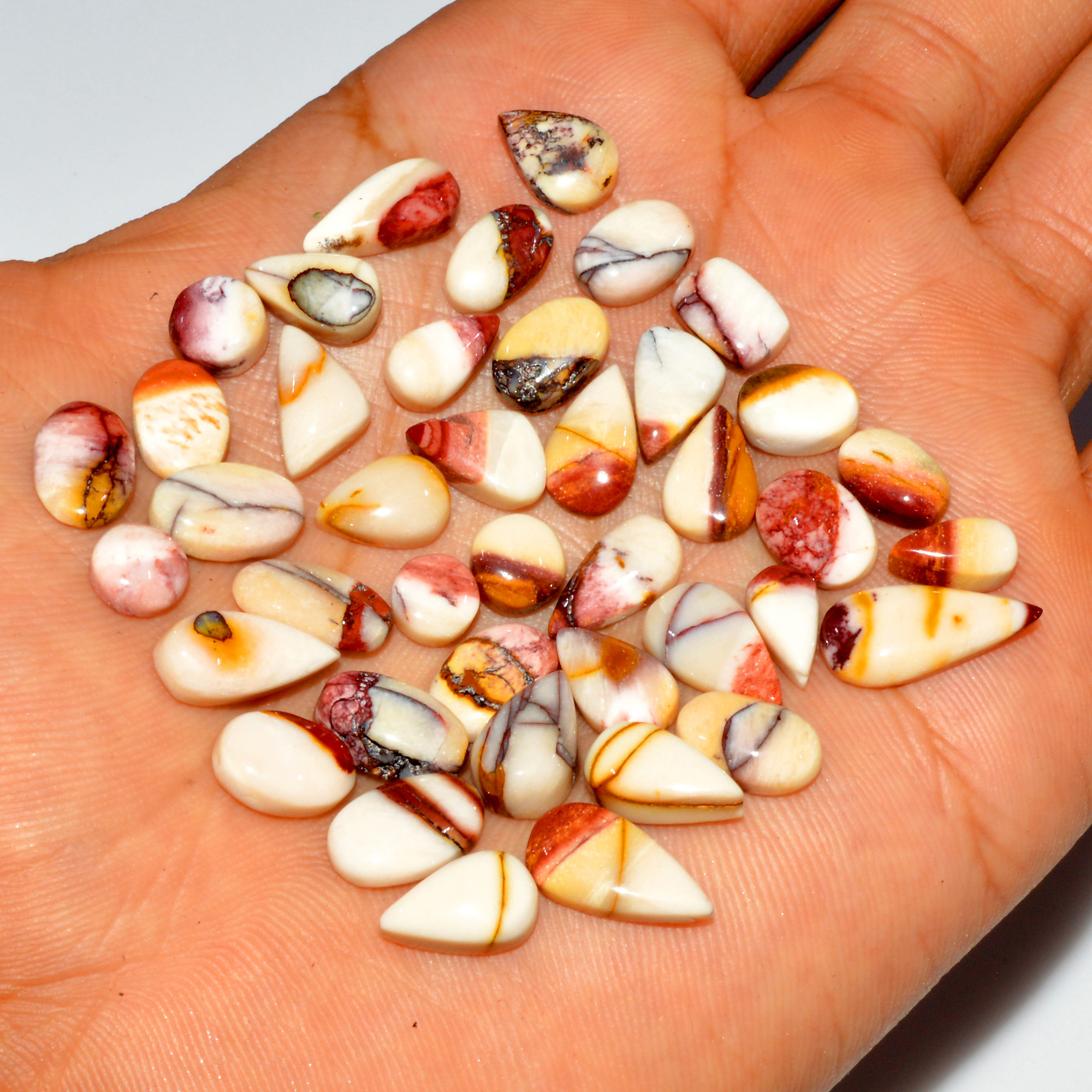 40 Pcs 80 Cts Natural Mookaite Jasper Cabochon Gemstone Jewelry Making Wholesale Mixed Shape Loose Crystal Lot 15x5 5x5mm 16400