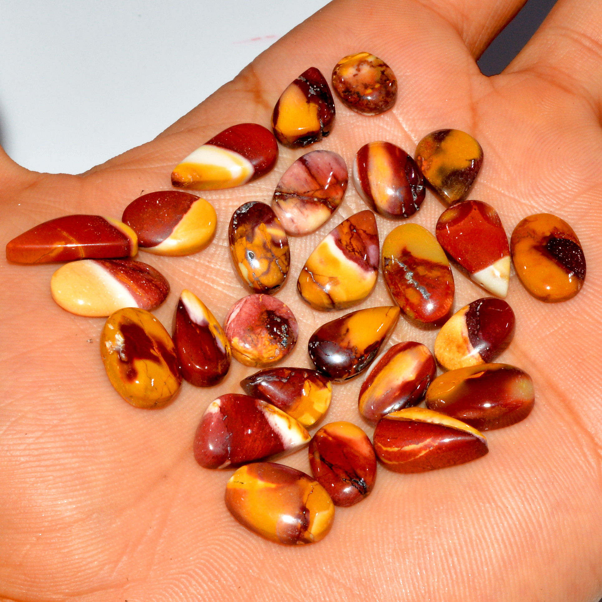 26 Pcs 96 Cts Natural Mookaite Jasper Cabochon Gemstone Jewelry Making Wholesale Mixed Shape Loose Crystal Lot 15x7 9x6mm 16401