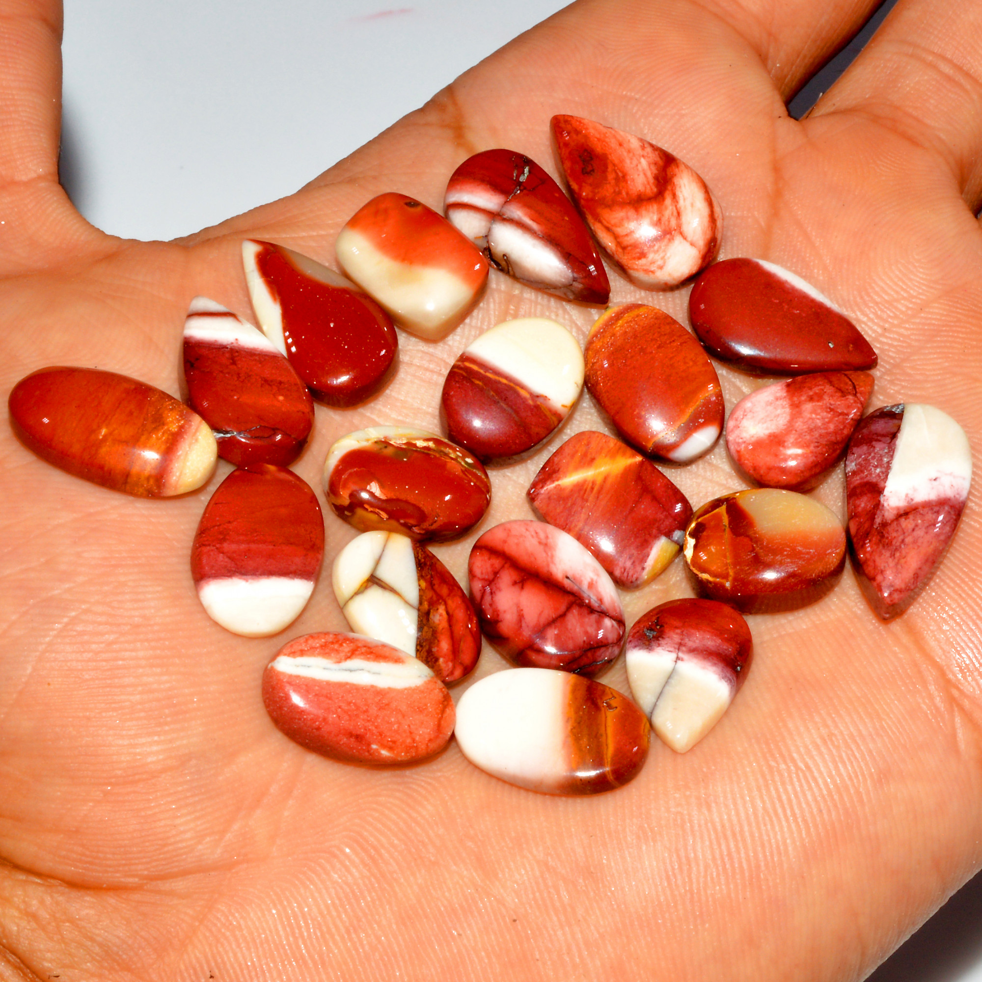 20 Pcs 110 Cts Natural Mookaite Jasper Cabochon Gemstone Jewelry Making Wholesale Mixed Shape Loose Crystal Lot 18x10 12x8mm 16402