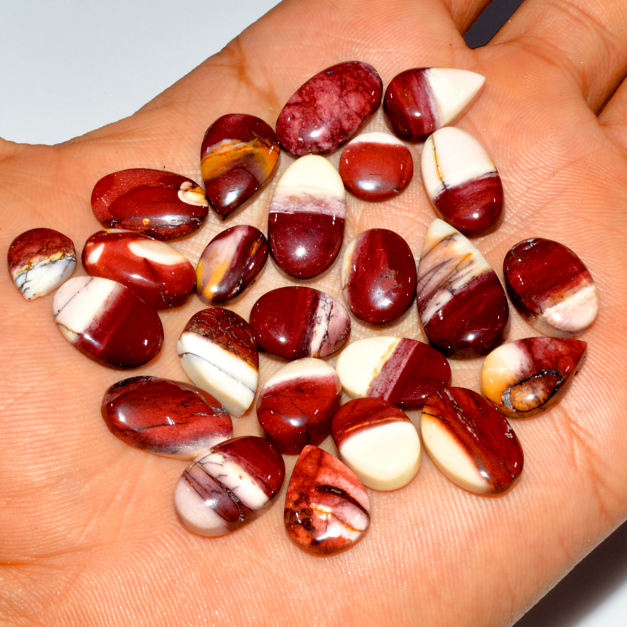 23 Pcs 117 Cts Natural Mookaite Jasper Cabochon Gemstone Jewelry Making Wholesale Mixed Shape Loose Crystal Lot 20x10 8x8mm 16406