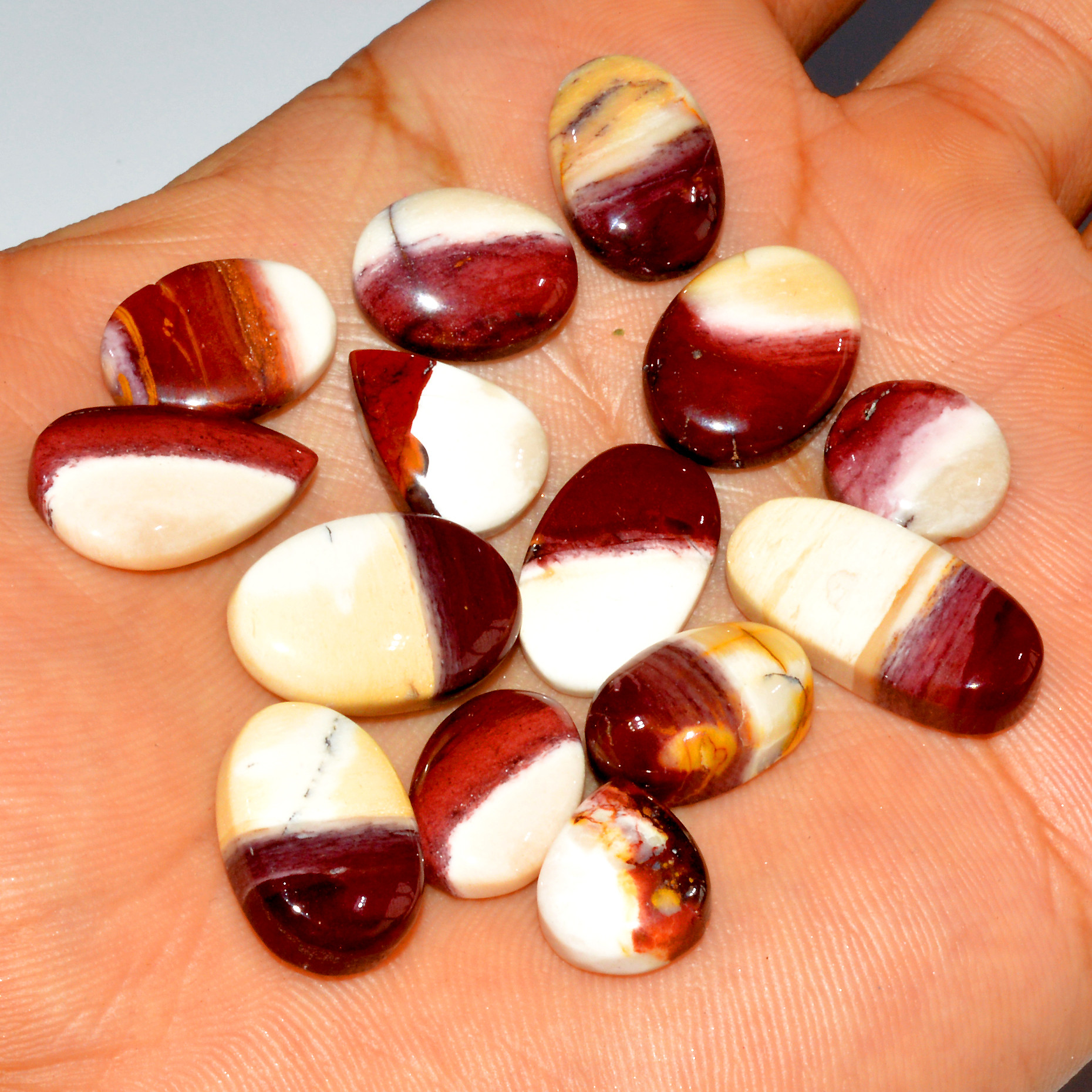 15 Pcs 100 Cts Natural Mookaite Jasper Cabochon Gemstone Jewelry Making Wholesale Mixed Shape Loose Crystal Lot 22x10 10x10mm 16407