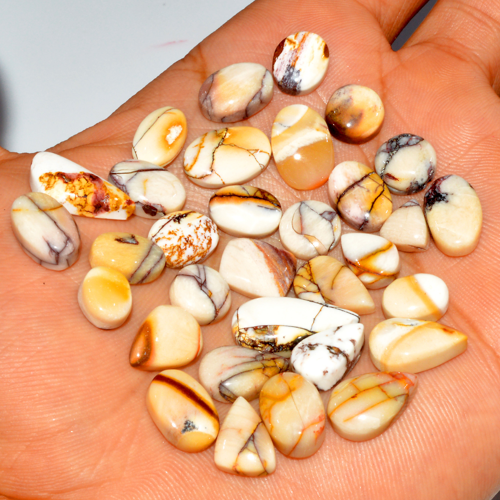 32 Pcs 108 Cts Natural Mookaite Jasper Cabochon Gemstone Jewelry Making Wholesale Mixed Shape Loose Crystal Lot 18x8 5x5mm 16409