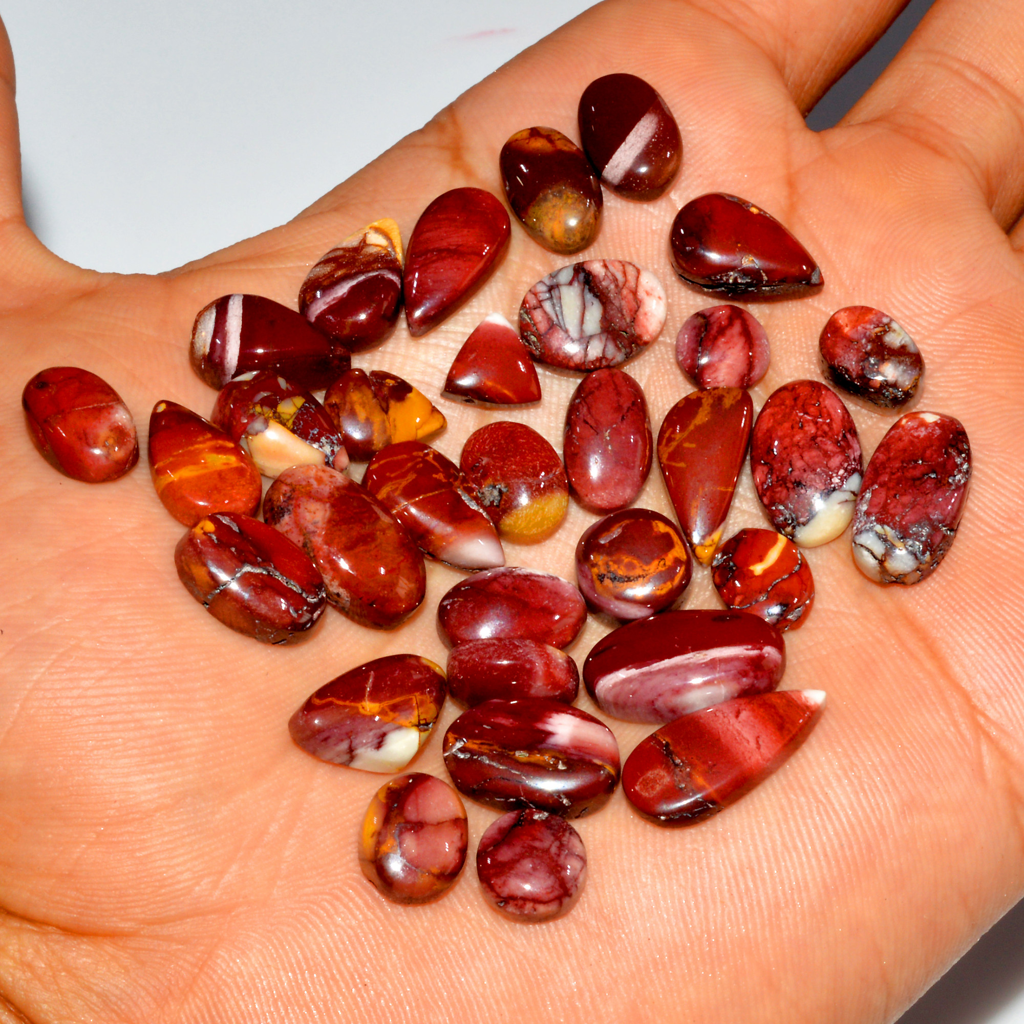 32 Pcs 119 Cts Natural Mookaite Jasper Cabochon Loose Gemstone Lot Semi Precious Handmade Healing Crystal Jewelry 17x7 6x6mm 16410