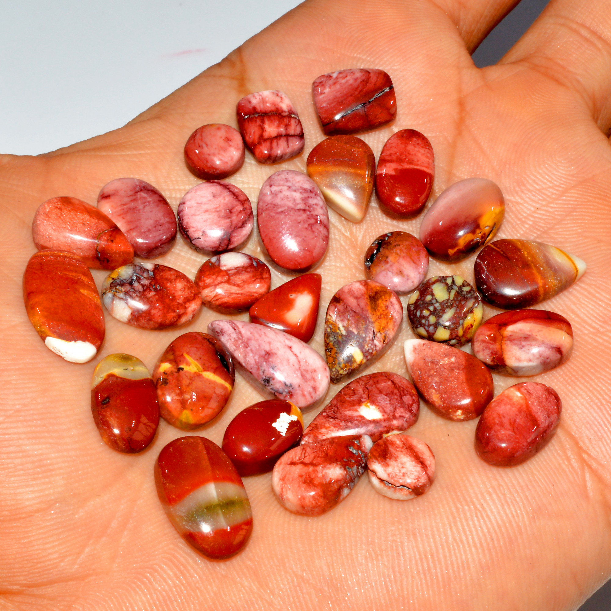 30 Pcs 98 Cts Natural Mookaite Jasper Cabochon Loose Gemstone Lot Semi Precious Handmade Healing Crystal Jewelry 15x6 6x6mm 16411