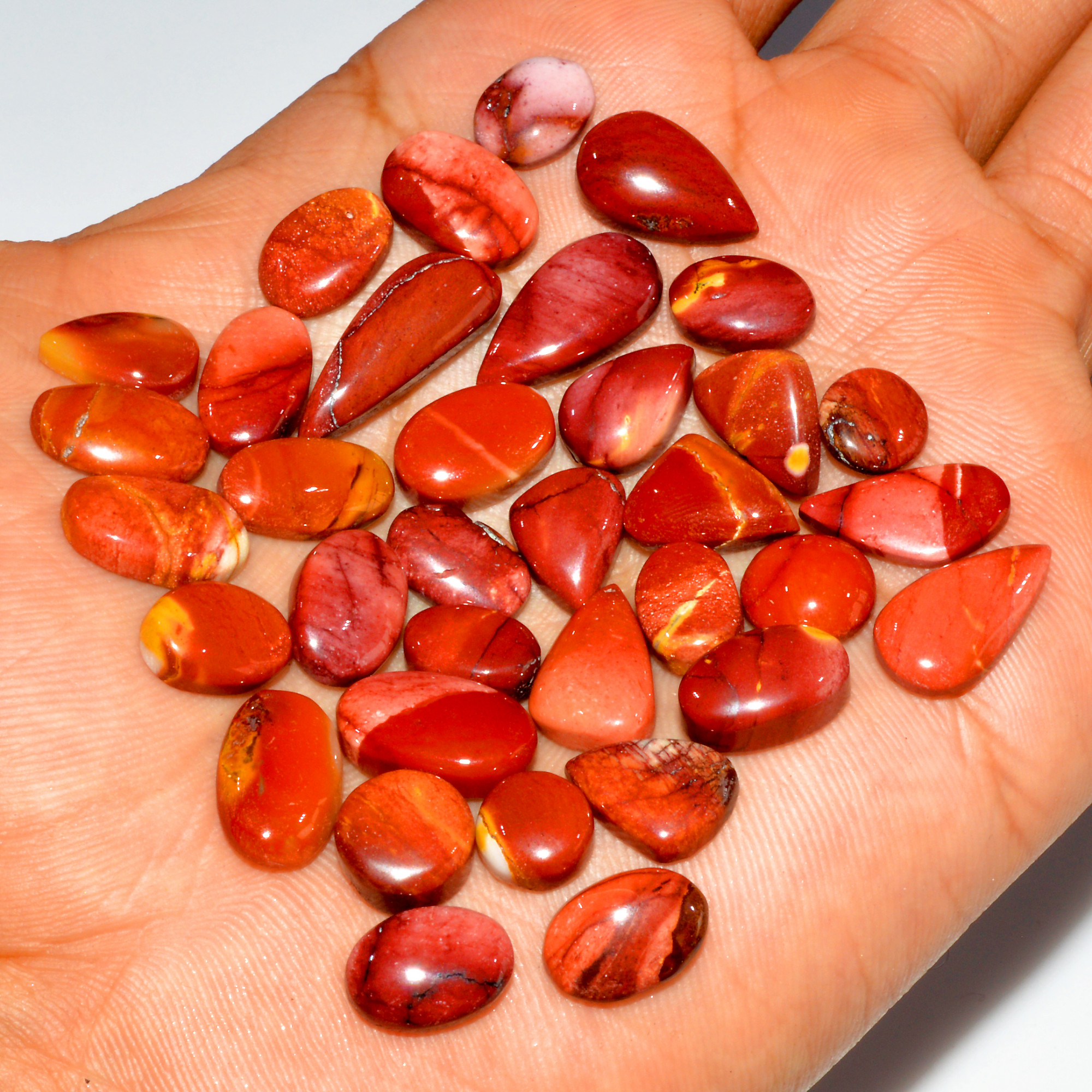 34 Pcs 115 Cts Natural Mookaite Jasper Cabochon Loose Gemstone Lot Semi Precious Handmade Healing Crystal Jewelry 20x6 7x7mm 16412