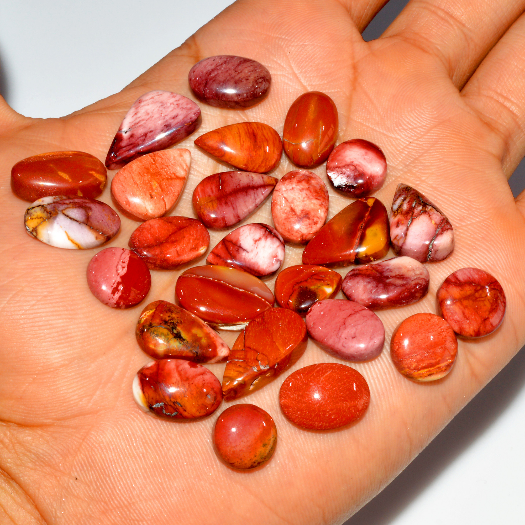 26 Pcs 140 Cts Natural Mookaite Jasper Cabochon Loose Gemstone Lot Semi Precious Handmade Healing Crystal Jewelry 18x10 9x9mm 16413