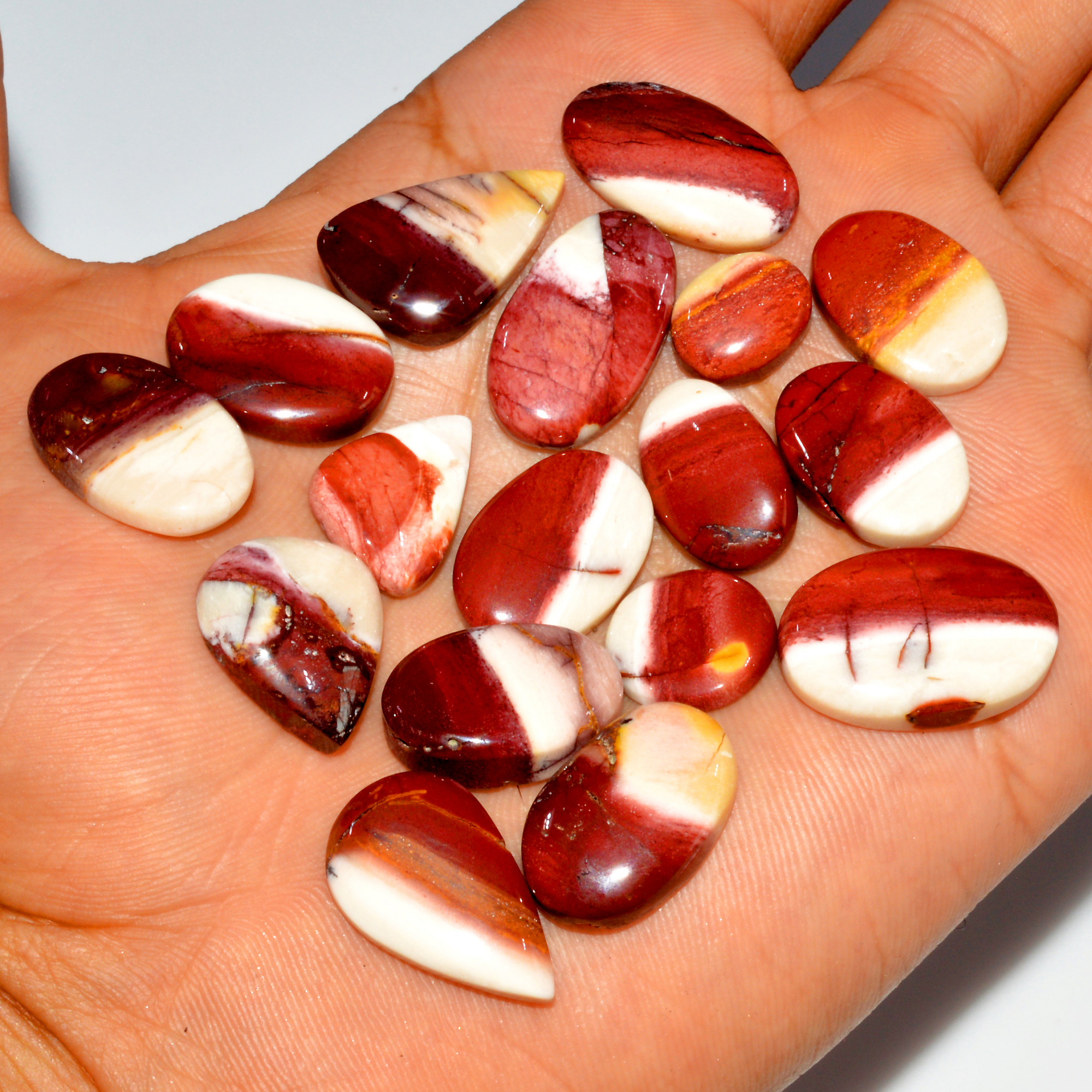 17 Pcs 151 Cts Natural Mookaite Jasper Cabochon Loose Gemstone Lot Semi Precious Handmade Healing Crystal Jewelry 21x12 12x10mm 16415