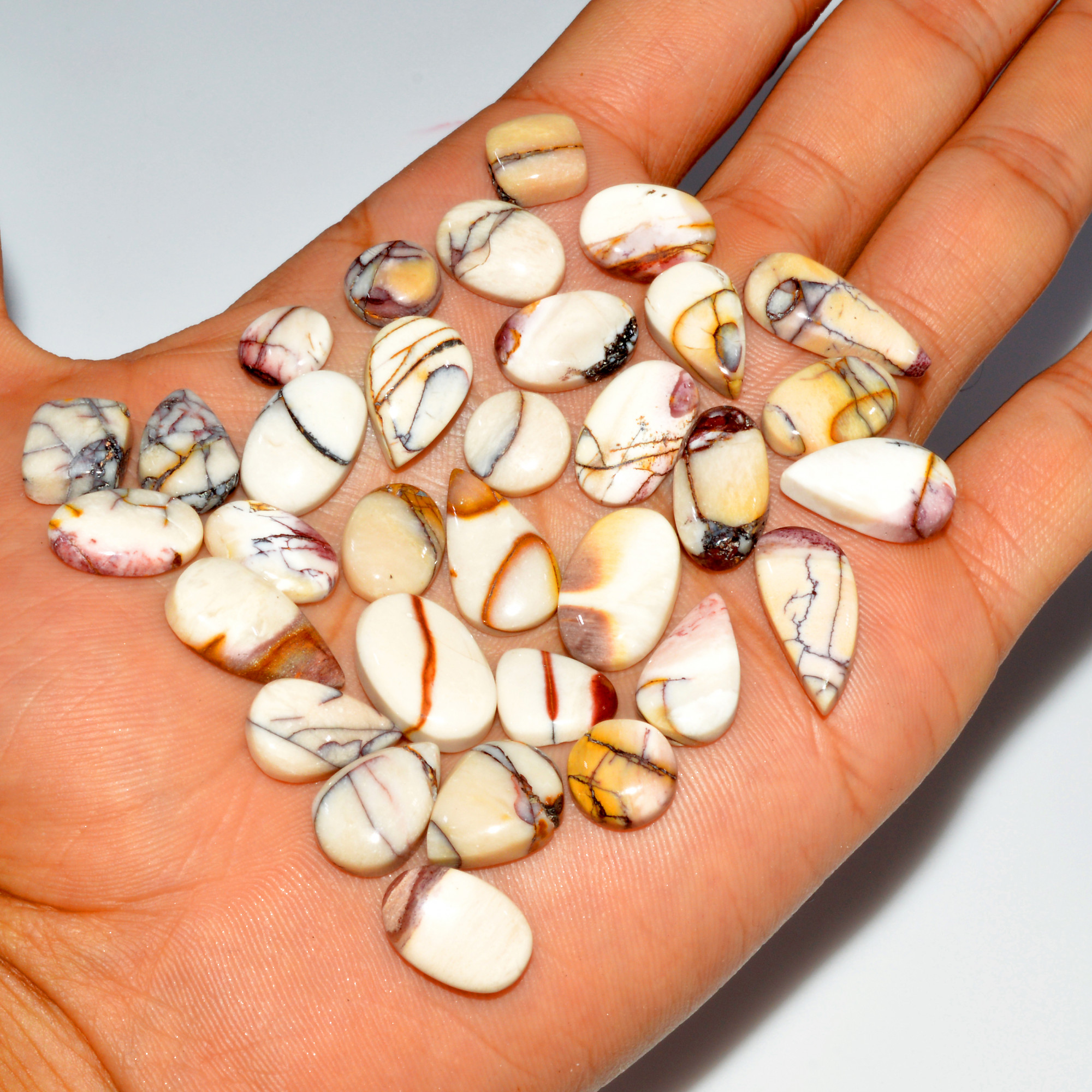 32 Pcs 153 Cts Natural Mookaite Jasper Cabochon Loose Gemstone Lot Semi Precious Handmade Healing Crystal Jewelry 17x10 9x9mm 16416