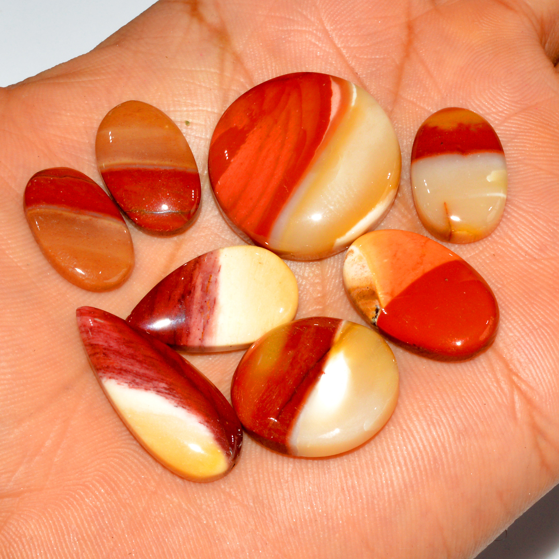 8 Pcs 106 Cts Natural Mookaite Jasper Cabochon Loose Gemstone Lot Semi Precious Handmade Healing Crystal Jewelry 25x25 18x10mm 16417