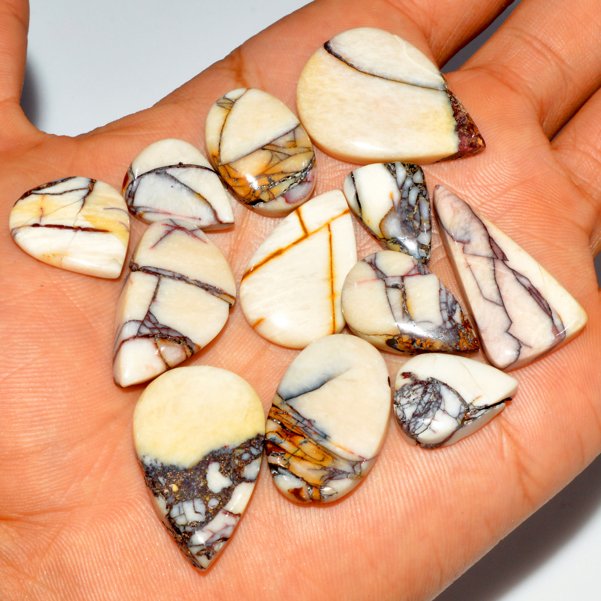 12 Pcs 155 Cts Natural Mookaite Jasper Cabochon Loose Gemstone Lot Semi Precious Handmade Healing Crystal Jewelry 30x20 17x12mm 16420