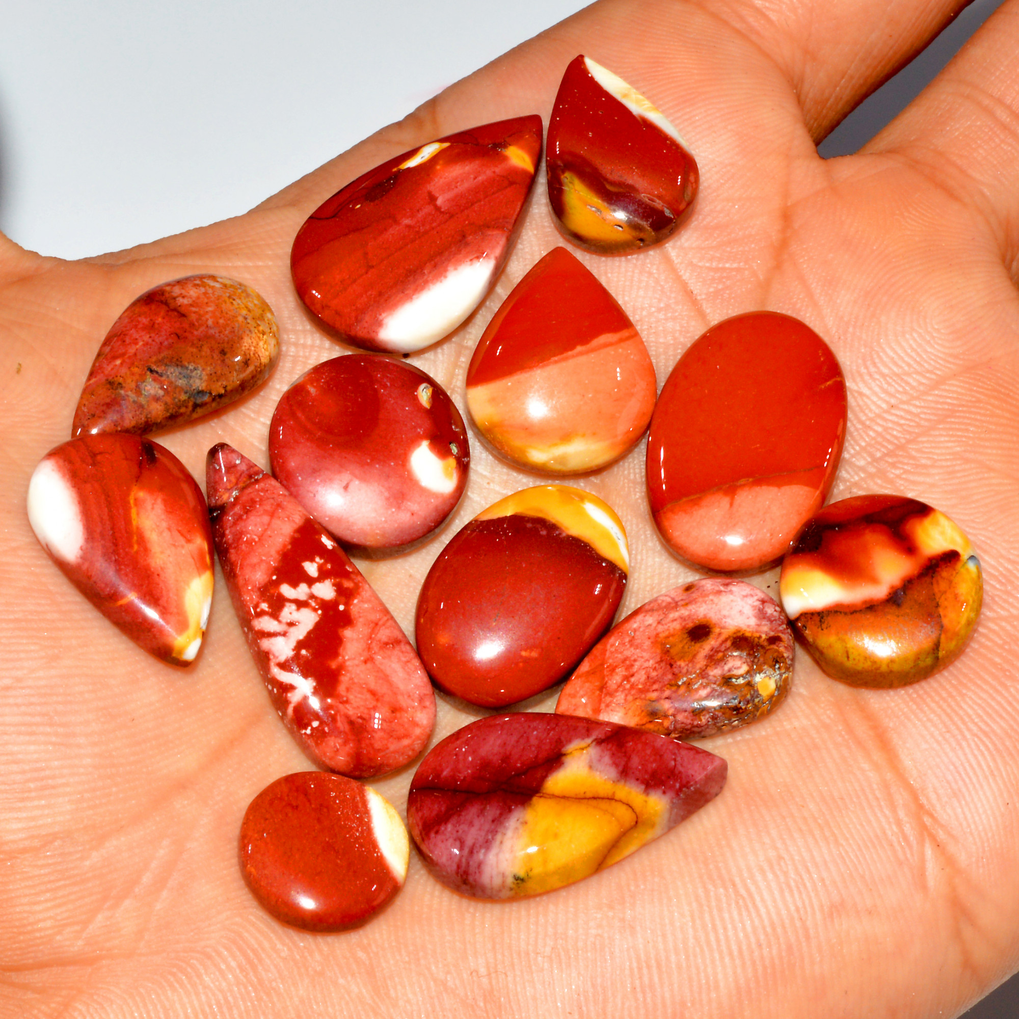 13 Pcs 123 Cts Natural Mookaite Jasper Cabochon Loose Gemstone Lot Semi Precious Handmade Healing Crystal Jewelry 28x10 10x10mm 16421