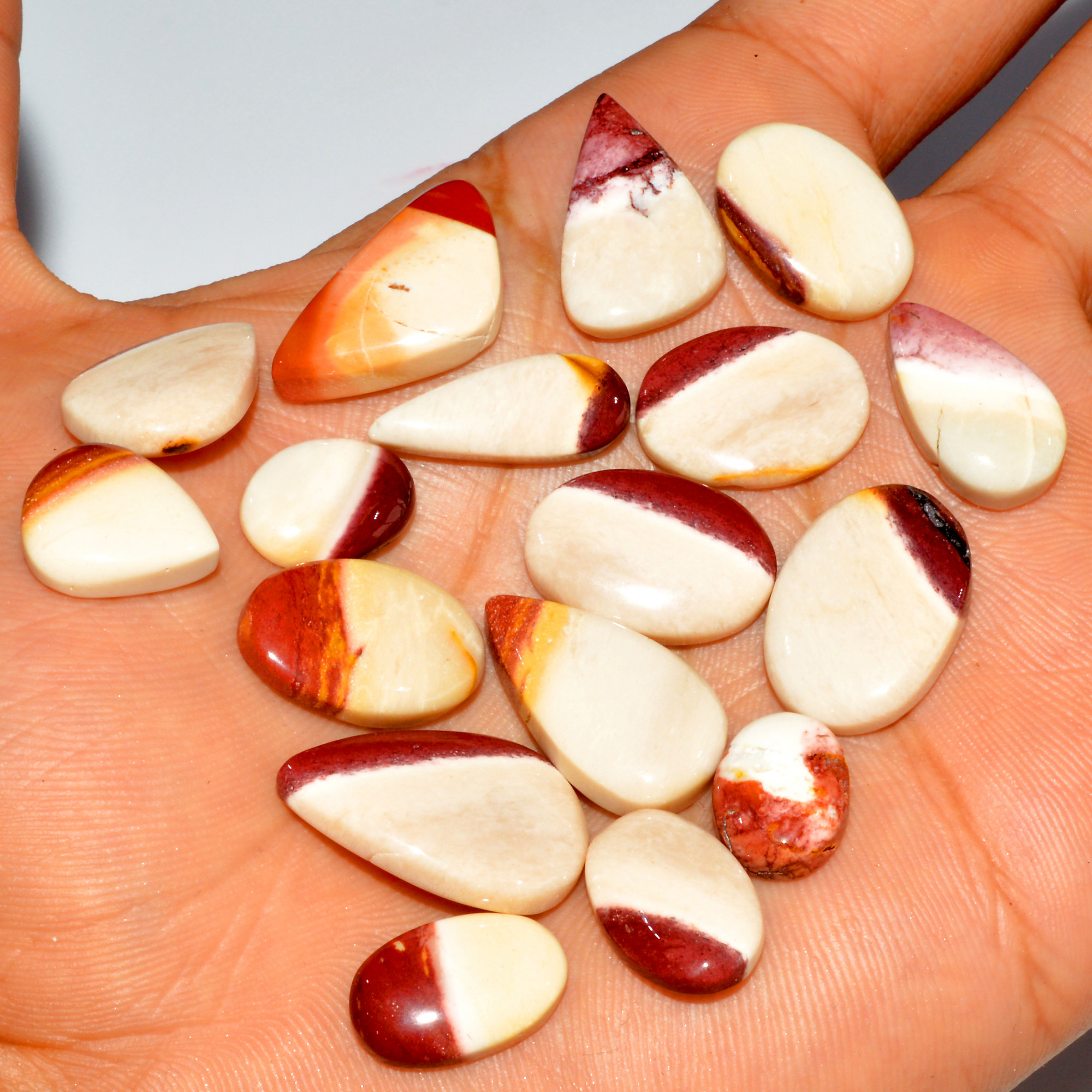 17 Pcs 121 Cts Natural Mookaite Jasper Cabochon Loose Gemstone Lot Semi Precious Handmade Healing Crystal Jewelry 22x14 12x8mm 16422