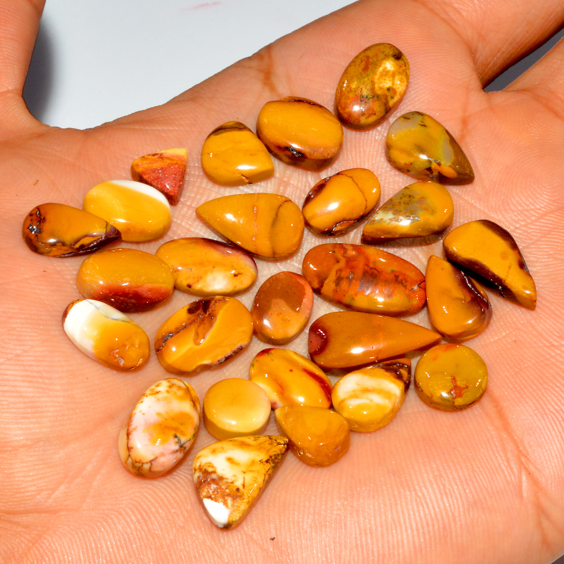 26 Pcs 101 Cts Natural Mookaite Jasper Cabochon Loose Gemstone Lot Semi Precious Handmade Healing Crystal Jewelry 17x8 7x7mm 16423