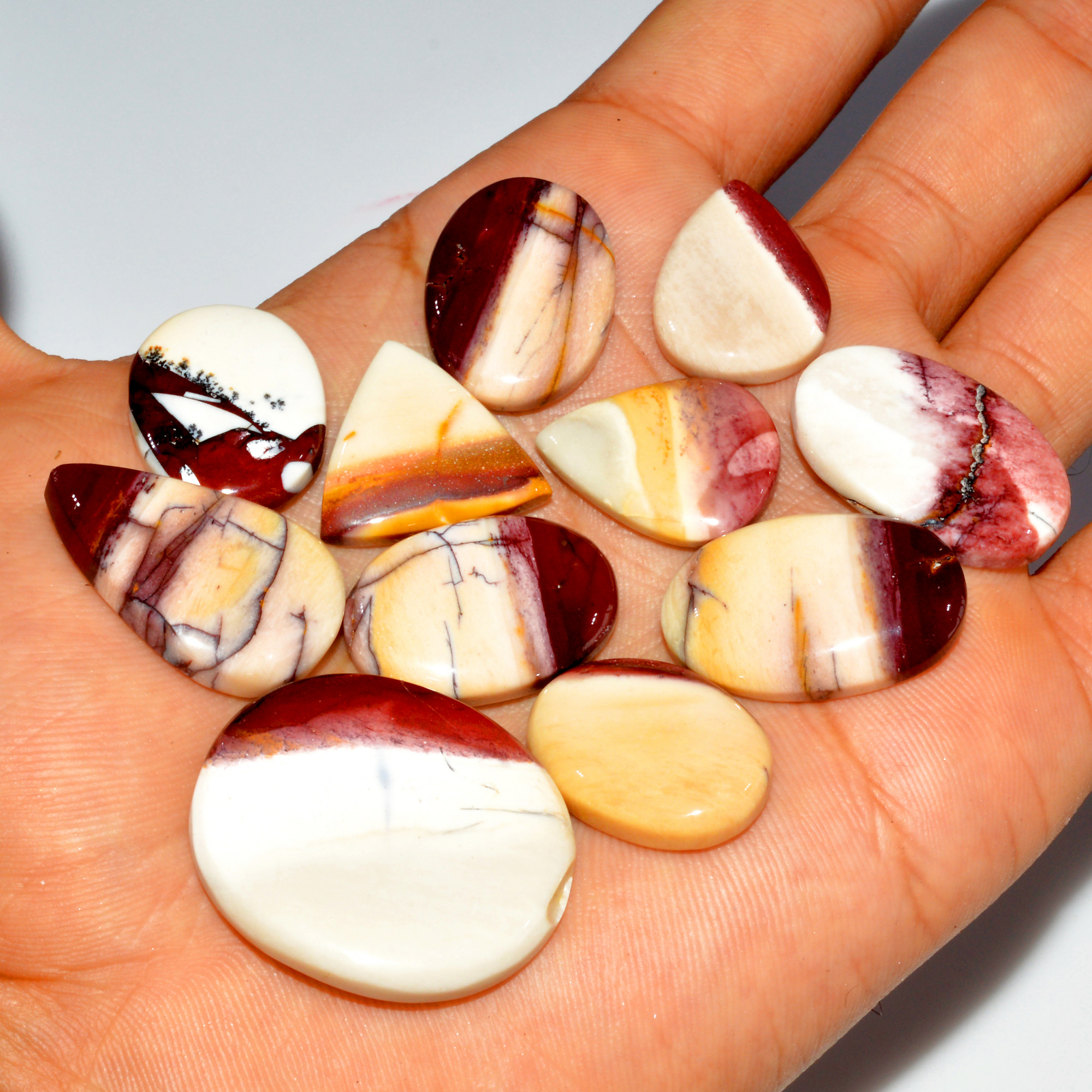 11 Pcs 180 Cts Natural Mookaite Jasper Cabochon Loose Gemstone Lot Semi Precious Handmade Healing Crystal Jewelry 30x25 20x15mm 16424