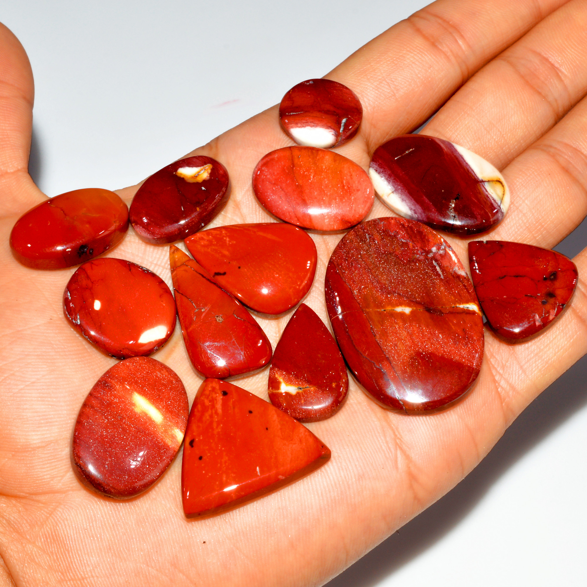 13 Pcs 293 Cts Natural Mookaite Jasper Cabochon Loose Gemstone Lot Semi Precious Handmade Healing Crystal Jewelry 40x25 15x15mm 16426