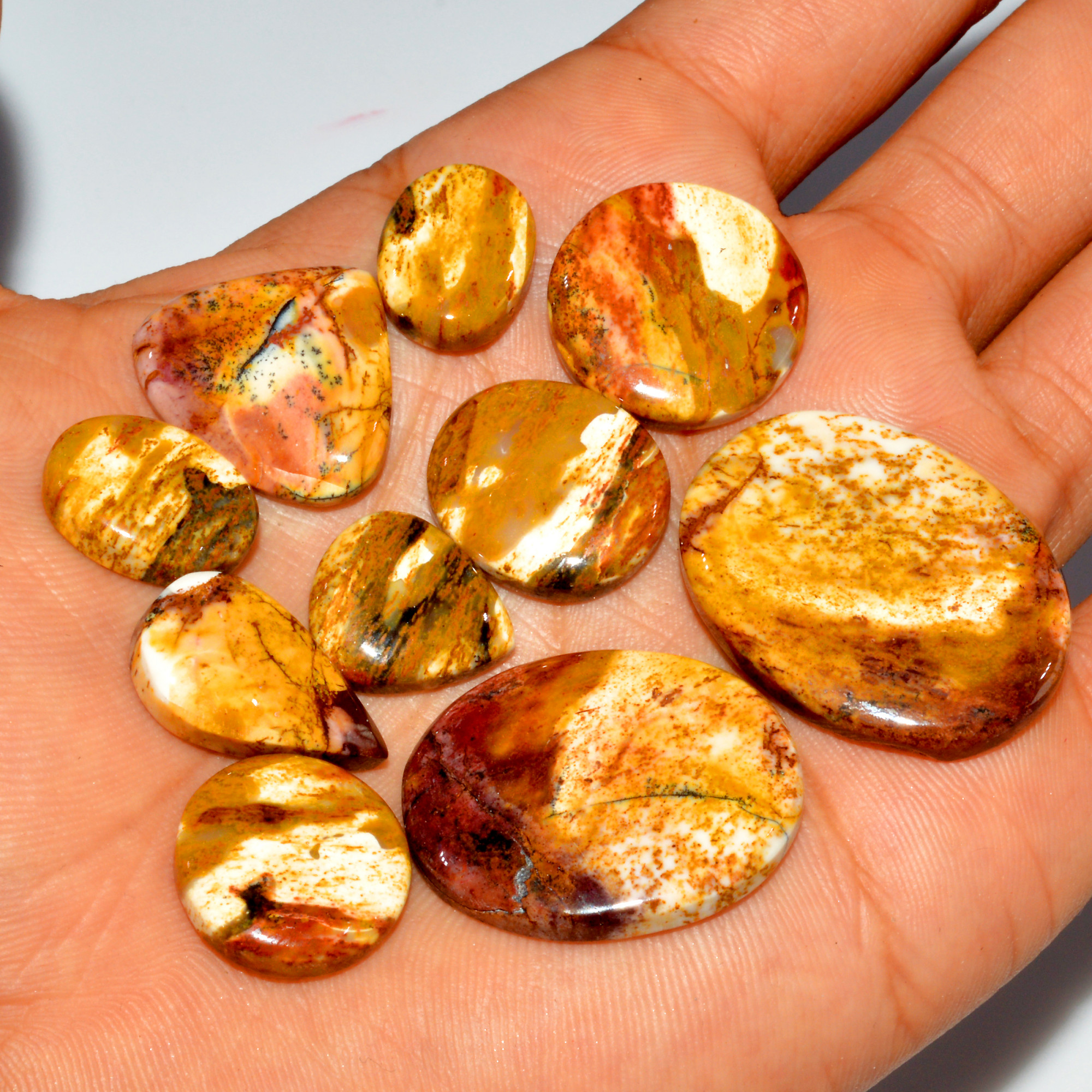10 Pcs 156 Cts Natural Mookaite Jasper Cabochon Loose Gemstone Lot Semi Precious Handmade Healing Crystal Jewelry 31x24 14x10mm 16427