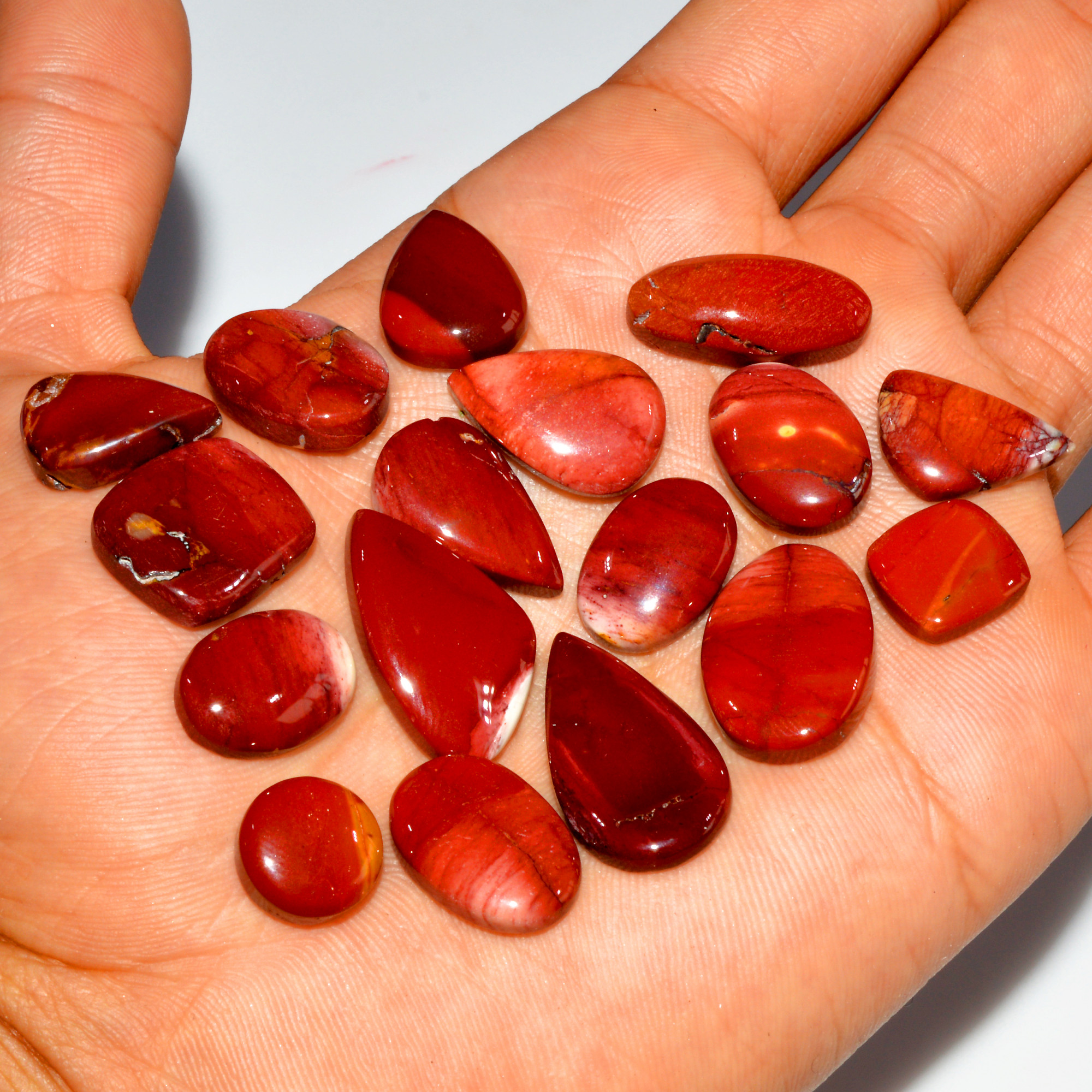 17 Pcs 162 Cts Natural Mookaite Jasper Cabochon Loose Gemstone Lot Semi Precious Handmade Healing Crystal Jewelry 24x14 10x10mm 16428