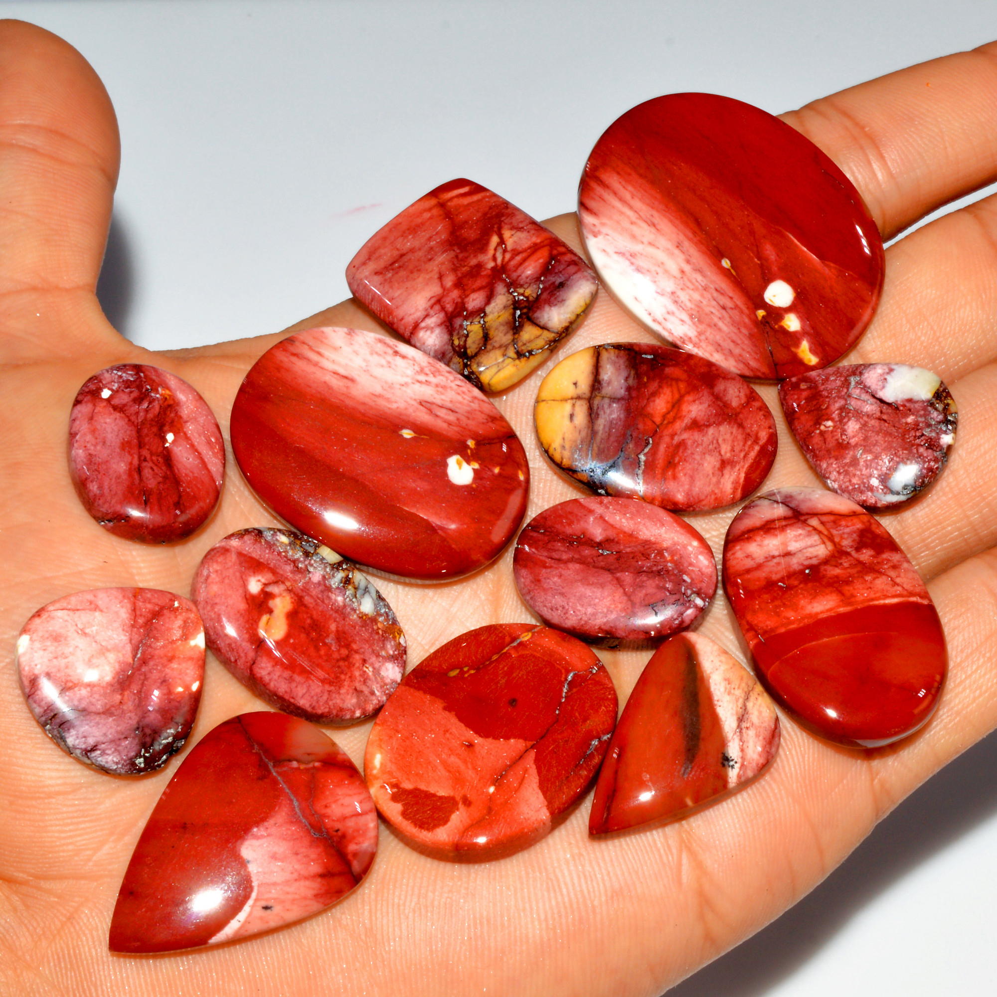 13 Pcs 312 Cts Natural Mookaite Jasper Cabochon Loose Gemstone Lot Semi Precious Handmade Healing Crystal Jewelry 37x29 20x15mm 16429