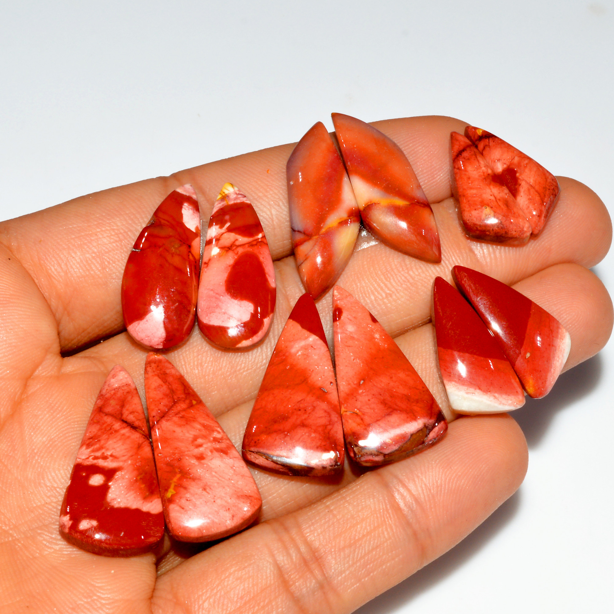 6 Pair 125 Cts Natural Mookaite Jasper Cabochon Loose Gemstone Pairs Lot Earrings Making Semi-Precious Boho Jewelry 29X12 20X7mm 16431