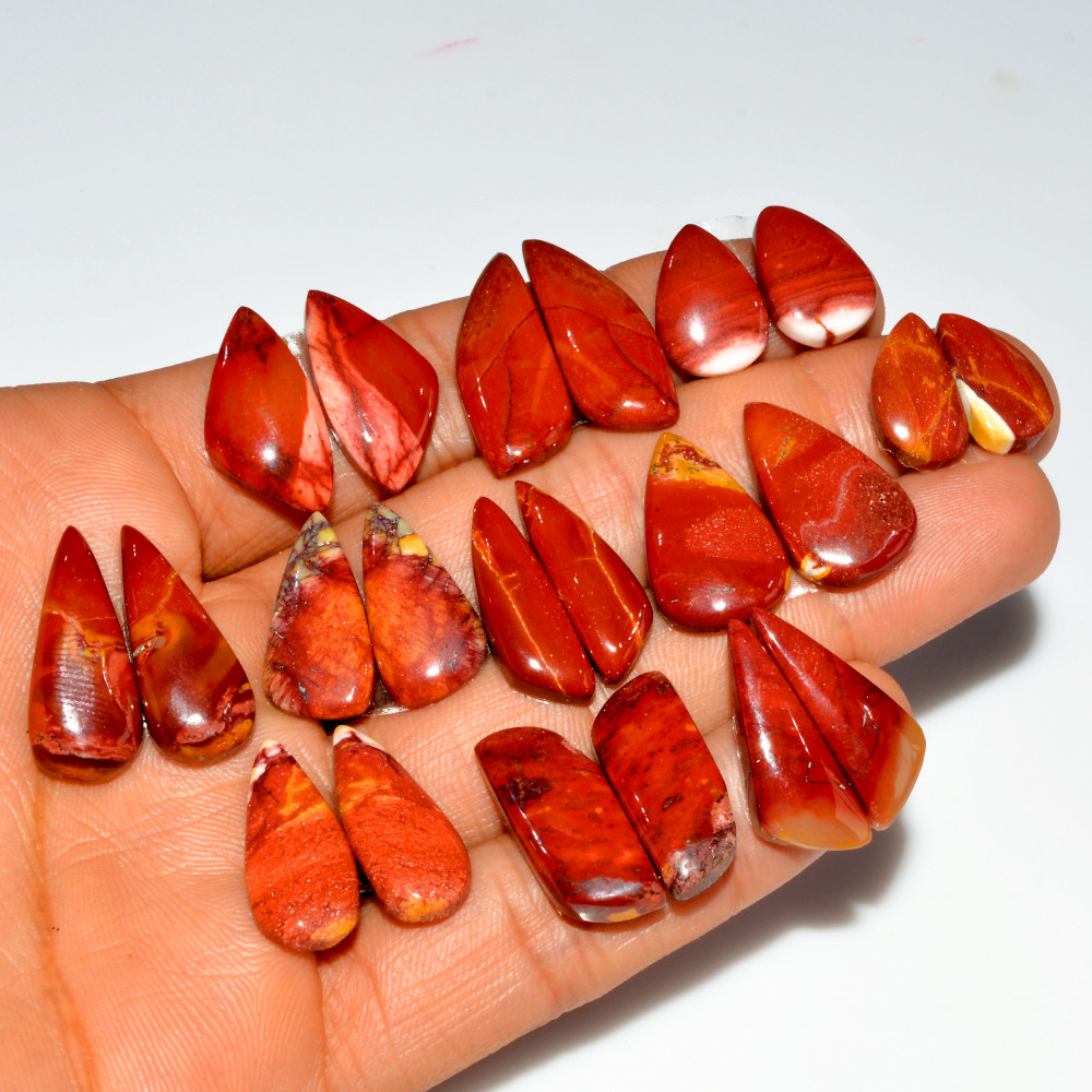 Image of 11 Pair 154 Cts Natural Mookaite Jasper Cabochon Loose Gemstone Pairs Lot Earrings Making Semi-Precious Boho Jewelry 25X9 14X8mm #16432