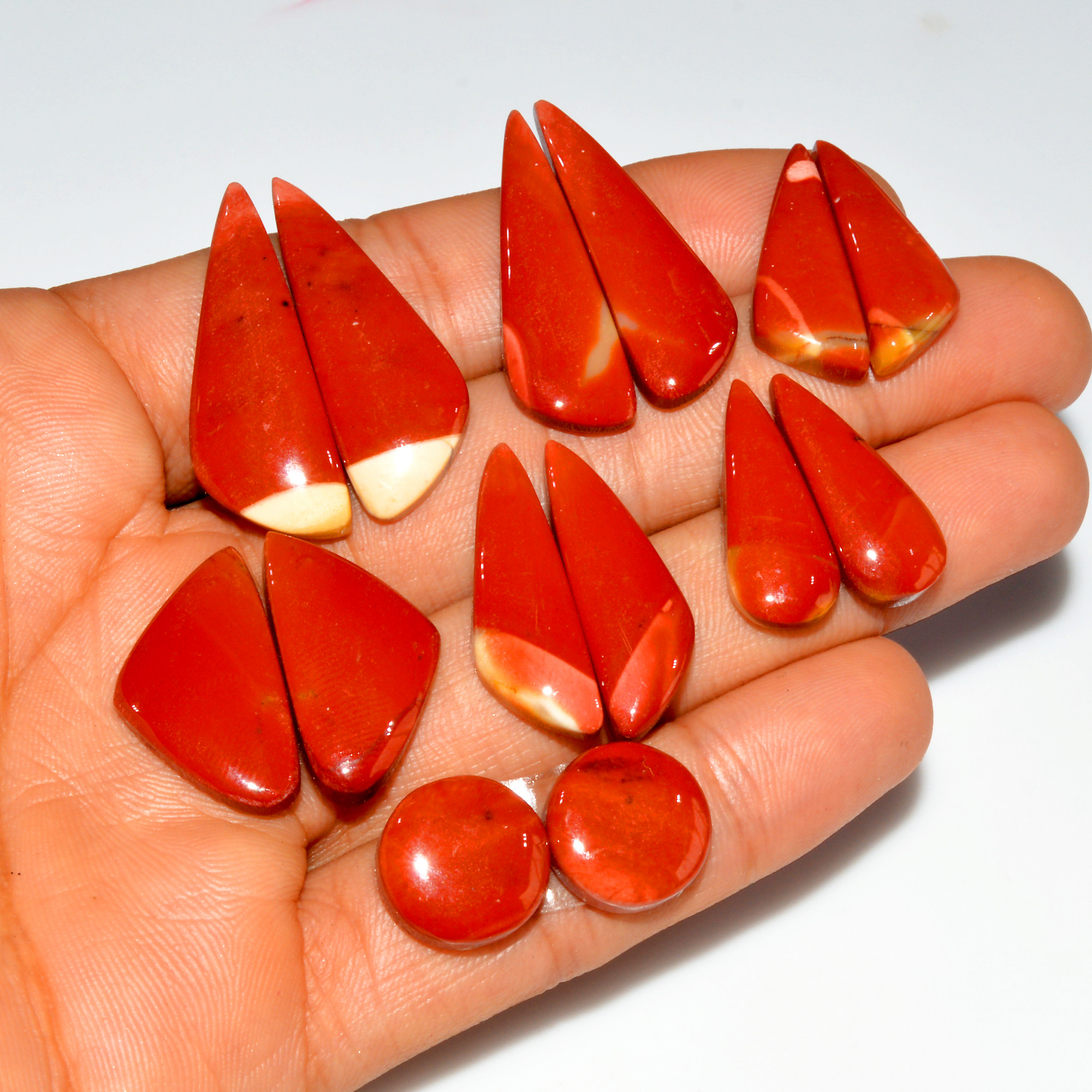 7 Pair 139 Cts Natural Mookaite Jasper Cabochon Loose Gemstone Pairs Lot Earrings Making Semi-Precious Boho Jewelry 32X10 12X12mm 16433