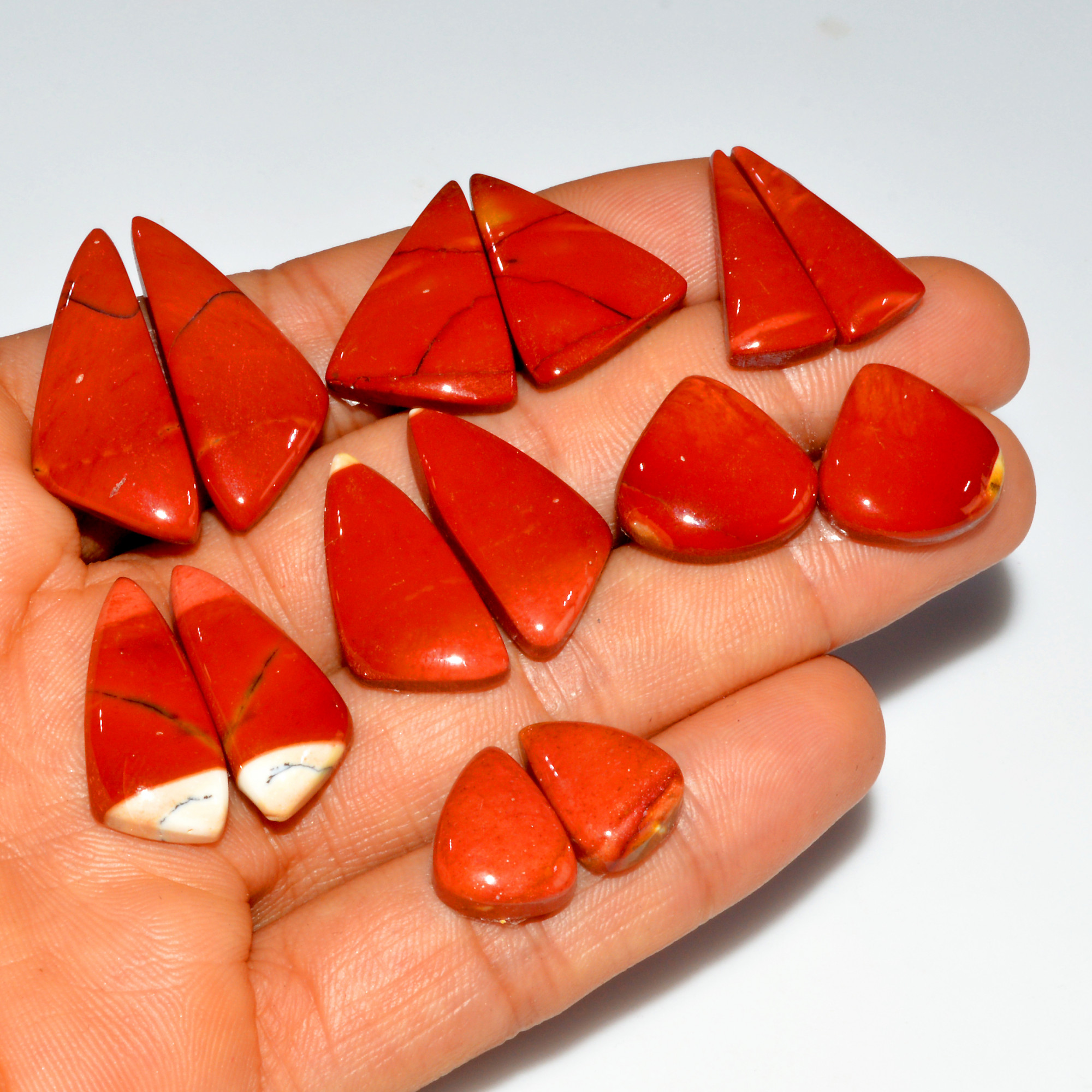 7 Pair 137 Cts Natural Mookaite Jasper Cabochon Loose Gemstone Pairs Lot Earrings Making Semi-Precious Boho Jewelry 30X12 14X10mm 16434