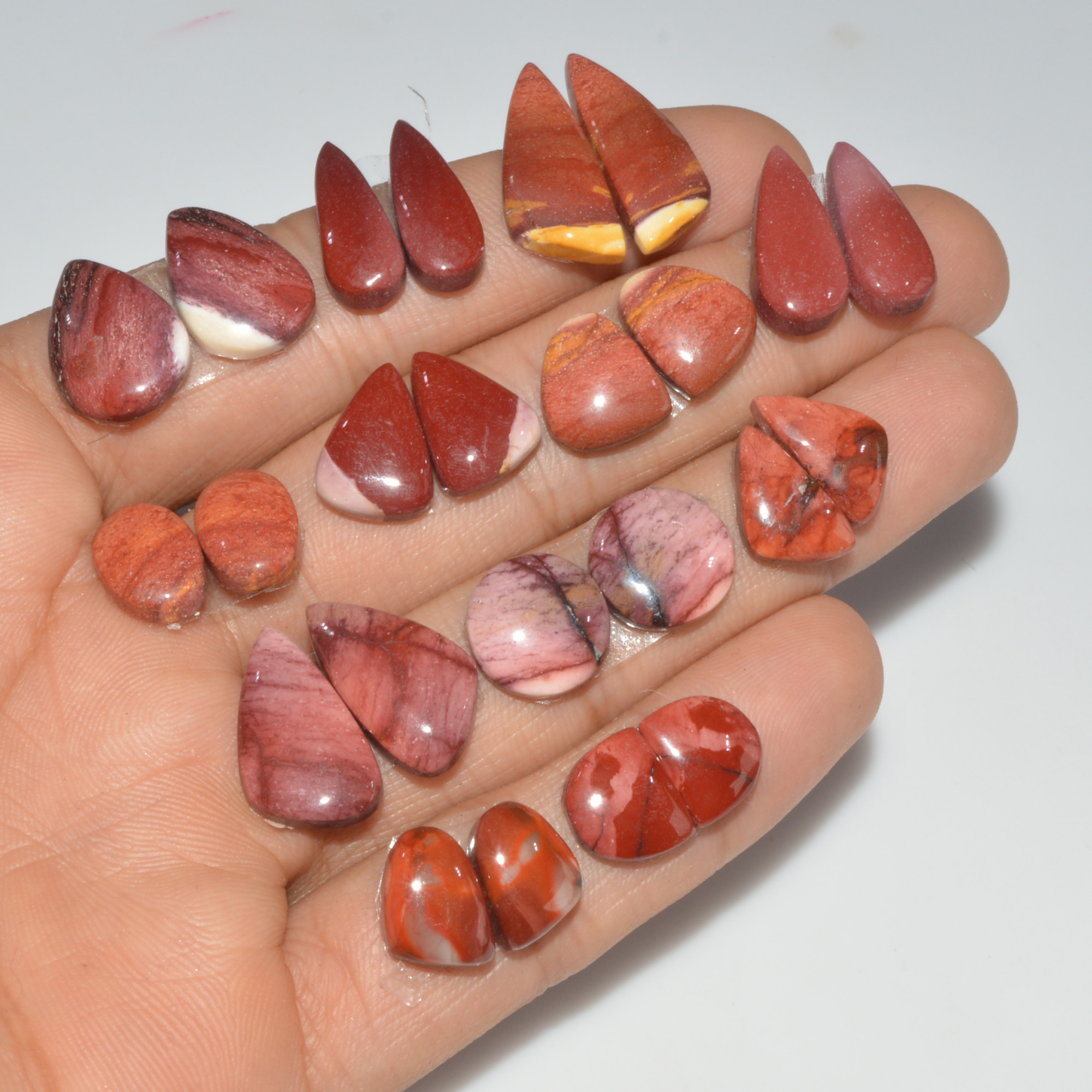 12 Pair 103 Cts Natural Mookaite Jasper Cabochon Loose Gemstone Pairs Lot Earrings Making Semi-Precious Boho Jewelry 20X9 10X8mm 16435