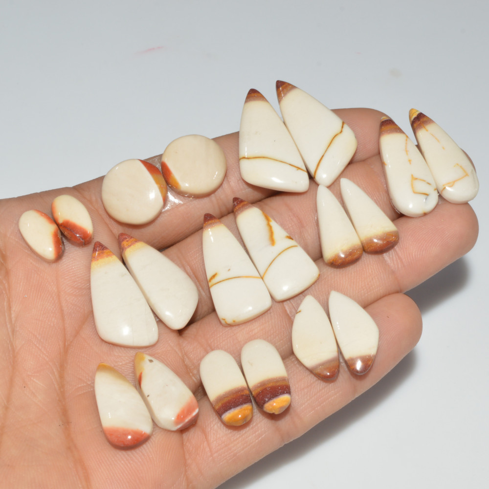 Image of 10 Pair 142 Cts Natural Mookaite Jasper Cabochon Loose Gemstone Pairs Lot Earrings Making Semi-Precious Boho Jewelry 29X14 12X5mm #16438