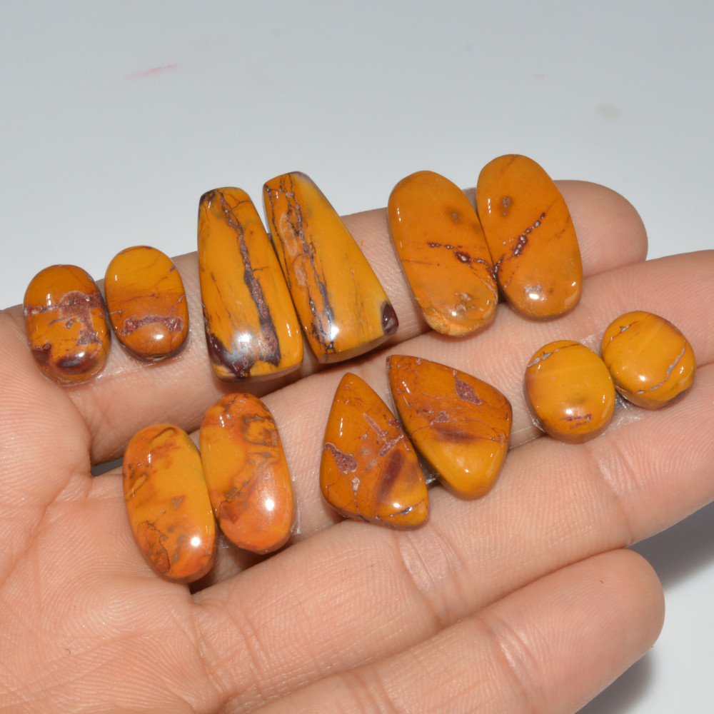 Image of 6 Pair 106 Cts Natural Mookaite Jasper Cabochon Loose Gemstone Pairs Lot Earrings Making Semi-Precious Boho Jewelry 23X10 10X8mm #16439