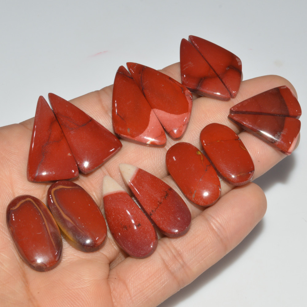 Image of 7 Pair 206 Cts Natural Mookaite Jasper Cabochon Loose Gemstone Pairs Lot Earrings Making Semi-Precious Boho Jewelry 32X14 22X10mm #16442