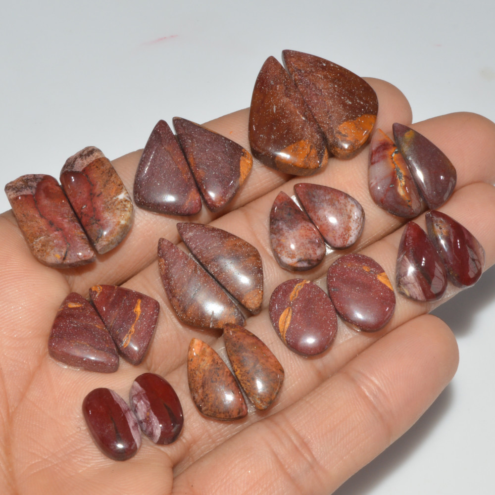 Image of 11 Pair 127 Cts Natural Mookaite Jasper Cabochon Loose Gemstone Pairs Lot Earrings Making Semi-Precious Boho Jewelry 24X12 12X6mm #16443