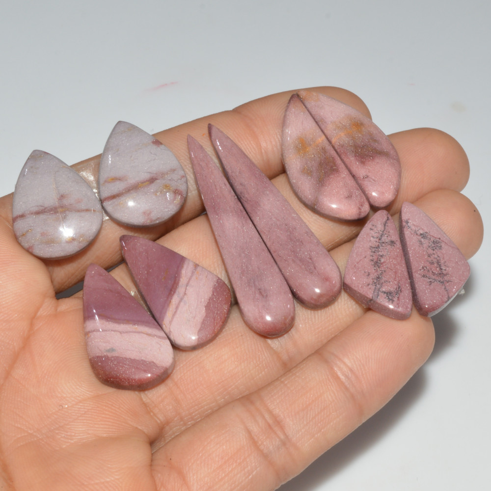 Image of 5 Pair 132 Cts Natural Mookaite Jasper Cabochon Loose Gemstone Pairs Lot Earrings Making Semi-Precious Boho Jewelry 43X9 20X15mm #16444