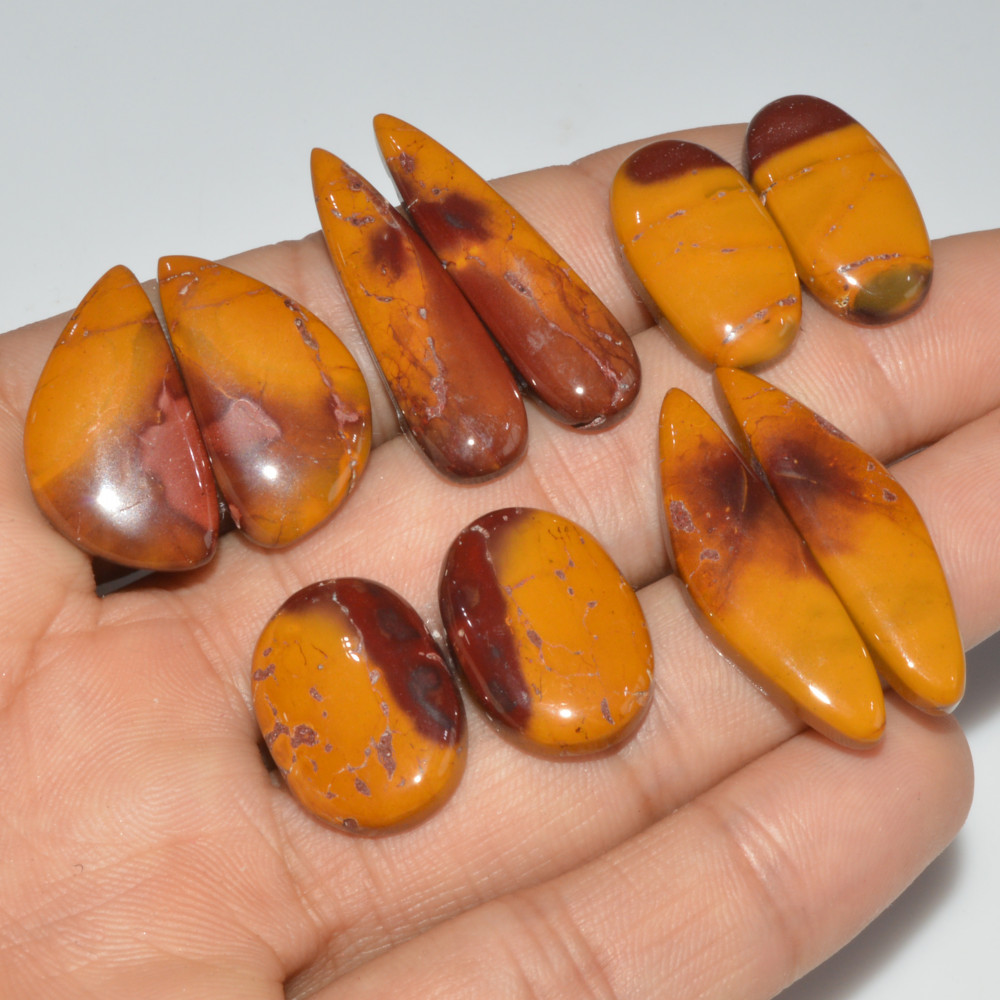 Image of 5 Pair 129 Cts Natural Mookaite Jasper Cabochon Loose Gemstone Pairs Lot Earrings Making Semi-Precious Boho Jewelry 30X9 20X13mm #16446
