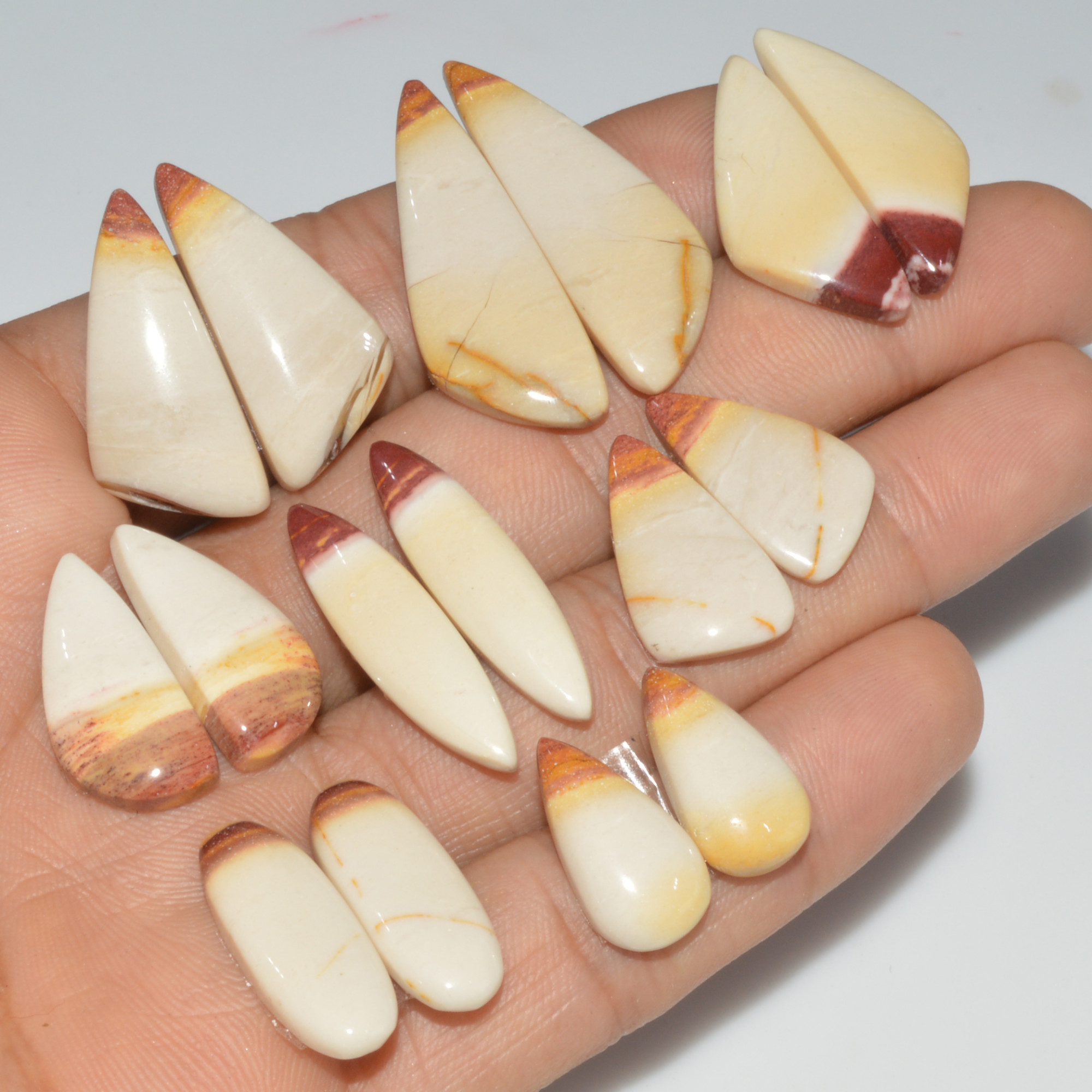 8 Pair 113 Cts Natural Mookaite Jasper Cabochon Loose Gemstone Pairs Lot Earrings Making Semi-Precious Boho Jewelry 34X10 20X10mm 16447
