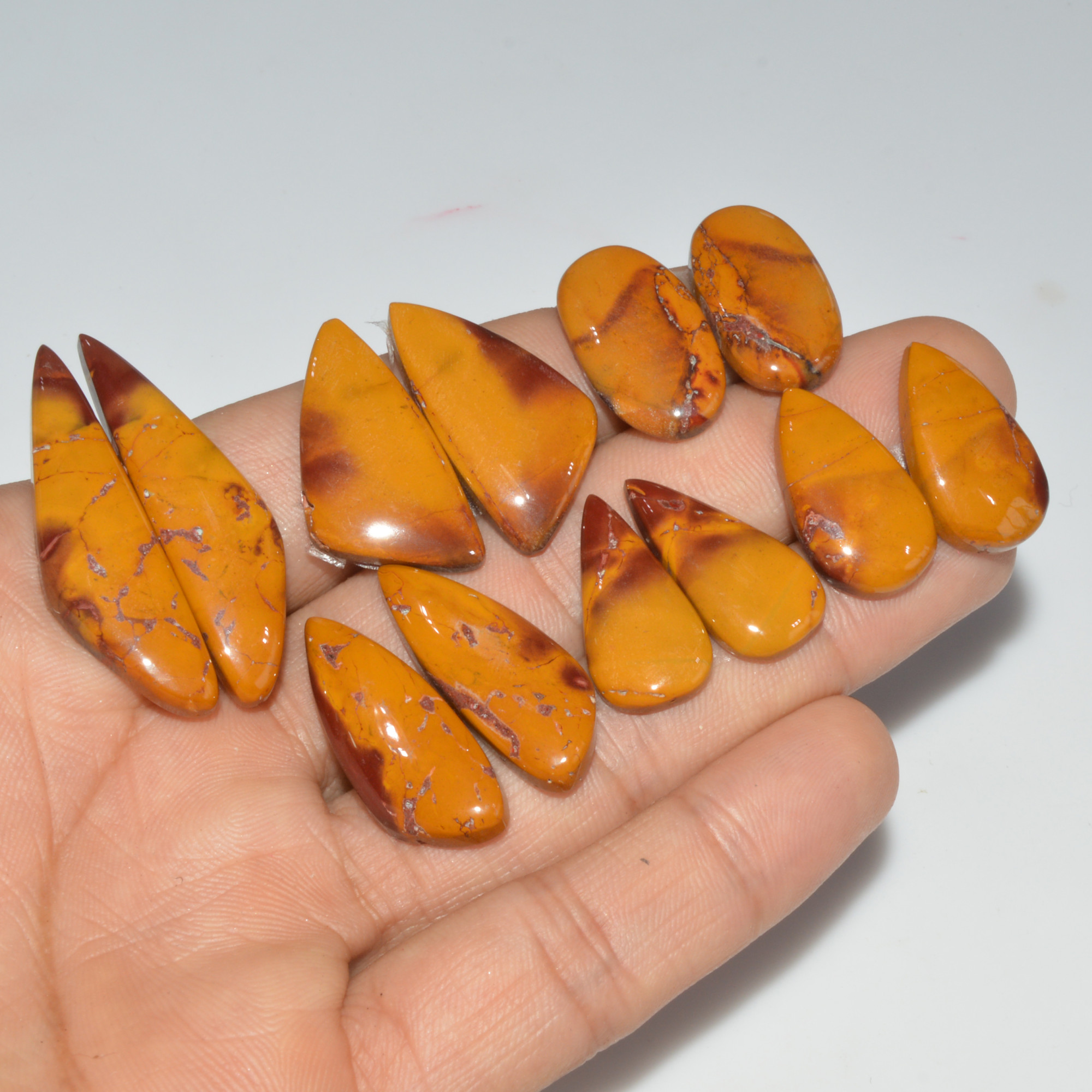 6 Pair 165 Cts Natural Mookaite Jasper Cabochon Loose Gemstone Pairs Lot Earrings Making Semi-Precious Boho Jewelry 39X10 21X11mm 16448