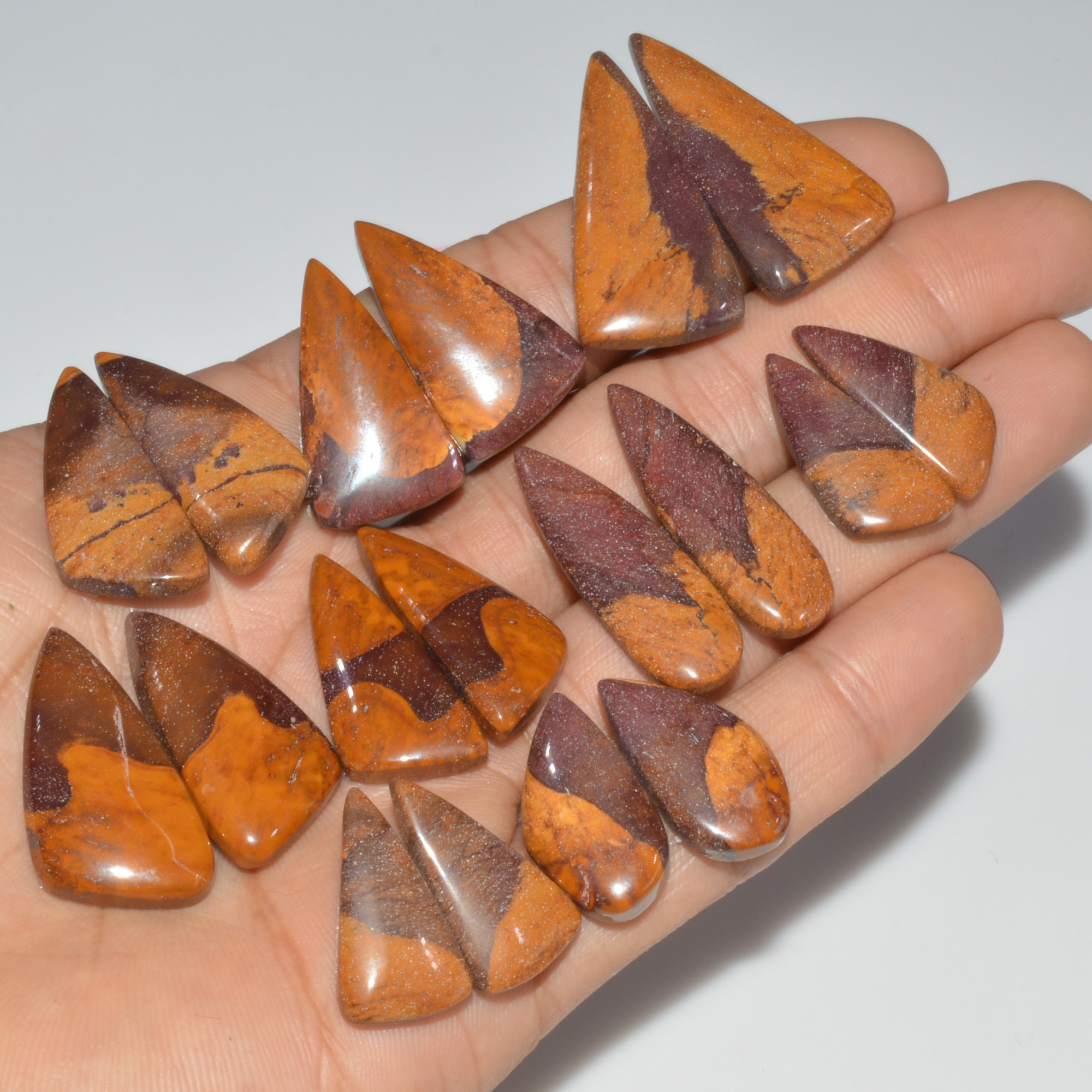 9 Pair 233 Cts Natural Mookaite Jasper Cabochon Loose Gemstone Pairs Lot Earrings Making Semi-Precious Boho Jewelry 34X15 20X10mm 16449