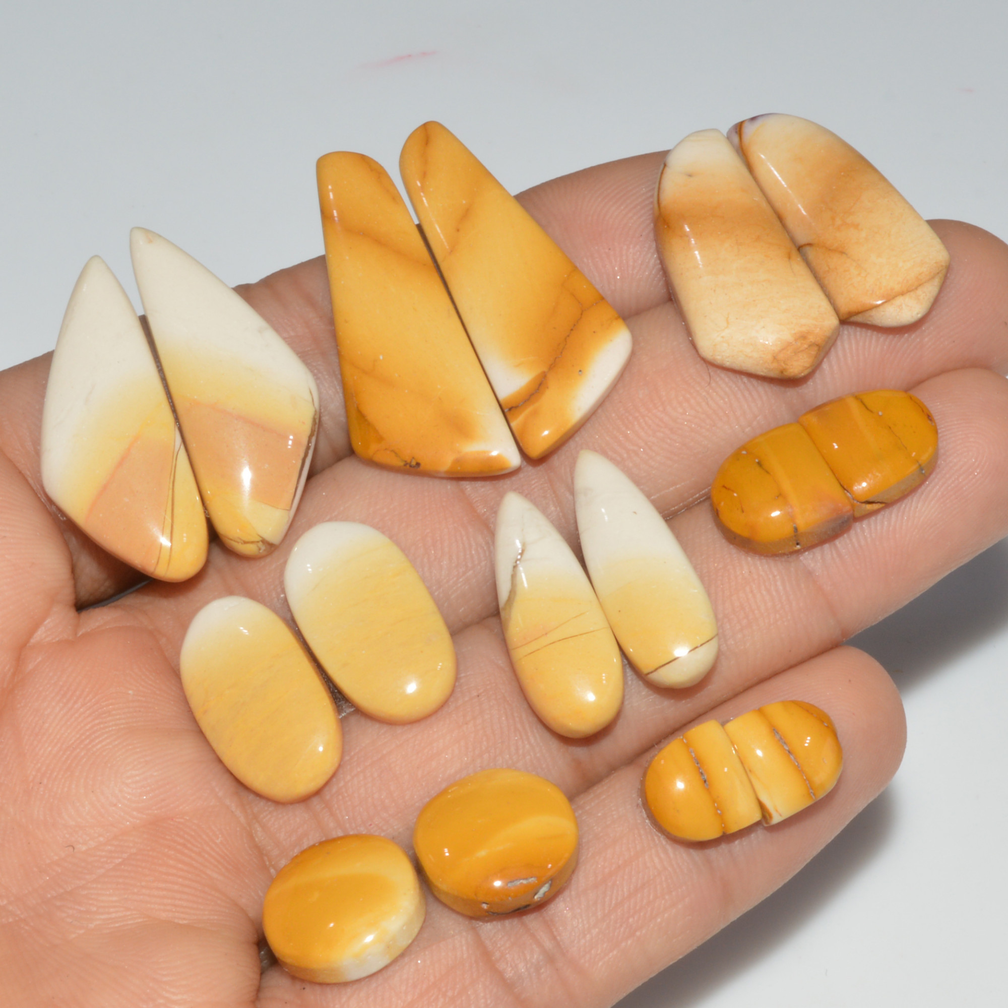 8 Pair 104 Cts Natural Mookaite Jasper Matching Pairs Cabochon Gemstone Statement Drop Earrings Jewelry Gift for Her 34X10 7X7mm 16451