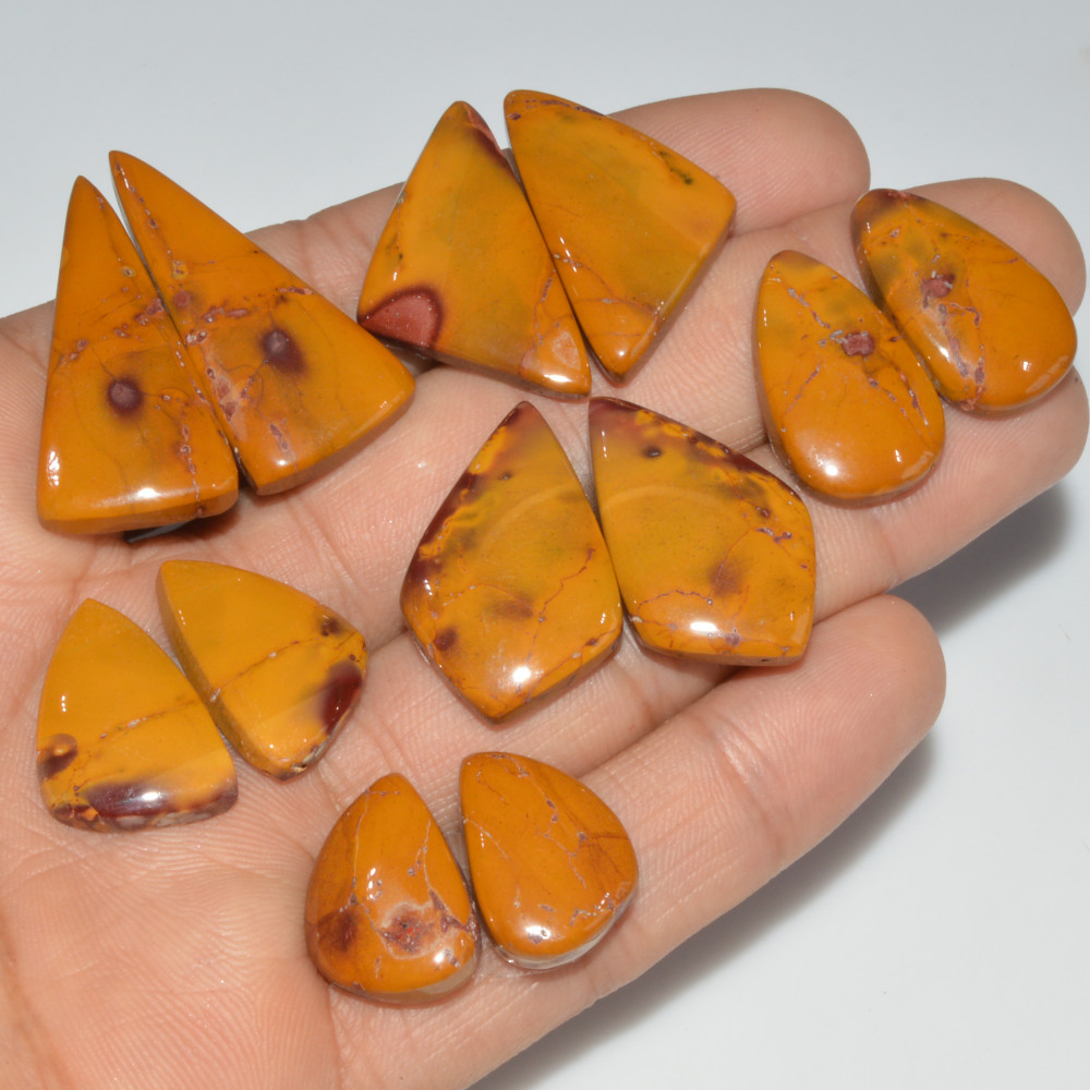Image of 6 Pair 184 Cts Natural Mookaite Jasper Matching Pairs Cabochon Gemstone Statement Drop Earrings Jewelry Gift for Her 34X14 17X10mm #16452