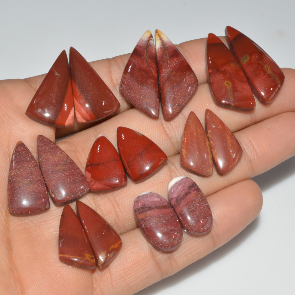Image of 8 Pair 150 Cts Natural Mookaite Jasper Matching Pairs Cabochon Gemstone Statement Drop Earrings Jewelry Gift for Her 30X10 17X10mm #16453