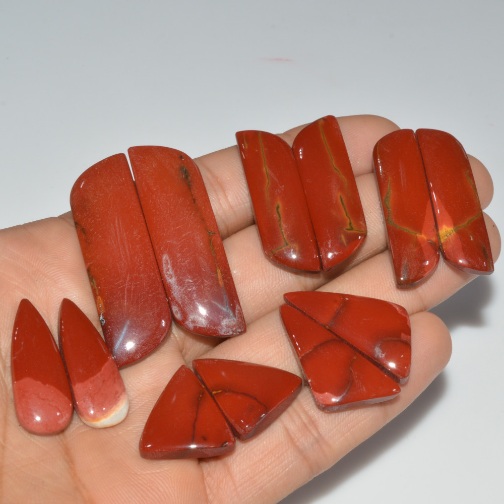 Image of 6 Pair 223 Cts Natural Mookaite Jasper Matching Pairs Cabochon Gemstone Statement Drop Earrings Jewelry Gift for Her 44X13 20X15mm #16454