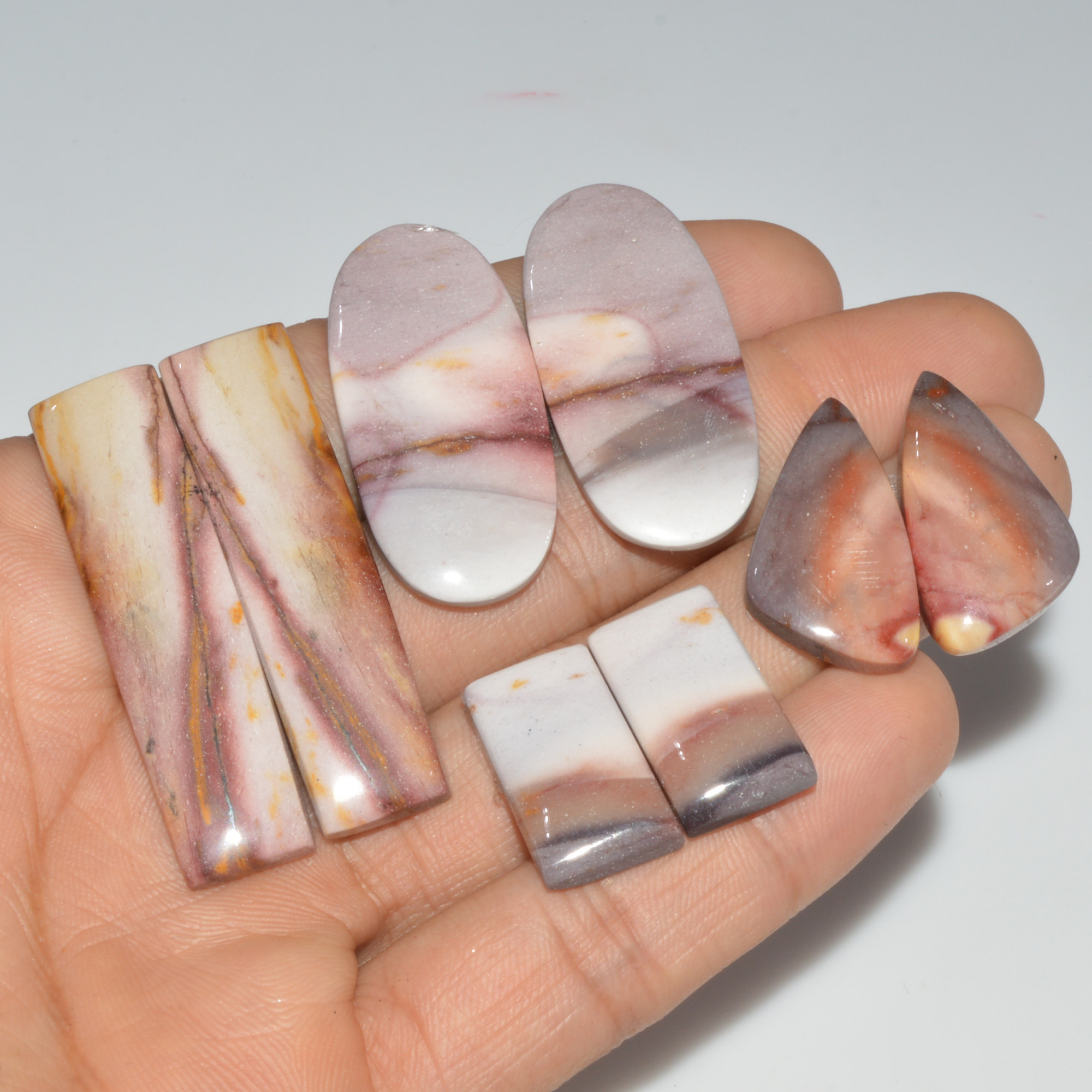 4 Pair 158 Cts Natural Mookaite Jasper Matching Pairs Cabochon Gemstone Statement Drop Earrings Jewelry Gift for Her 45X10 20X10mm 16456